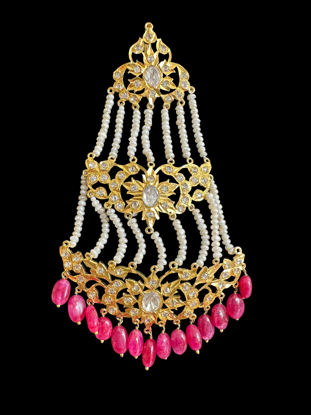 DJHR87 Hyderabadi jhoomar in fresh water pearls and rubies ( READY TO SHIP )