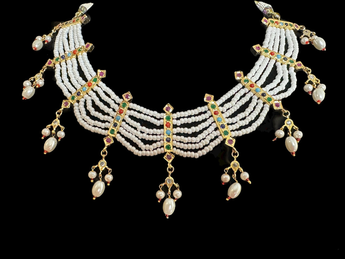 C517 Navratan necklace with earrings ( READY TO SHIP )