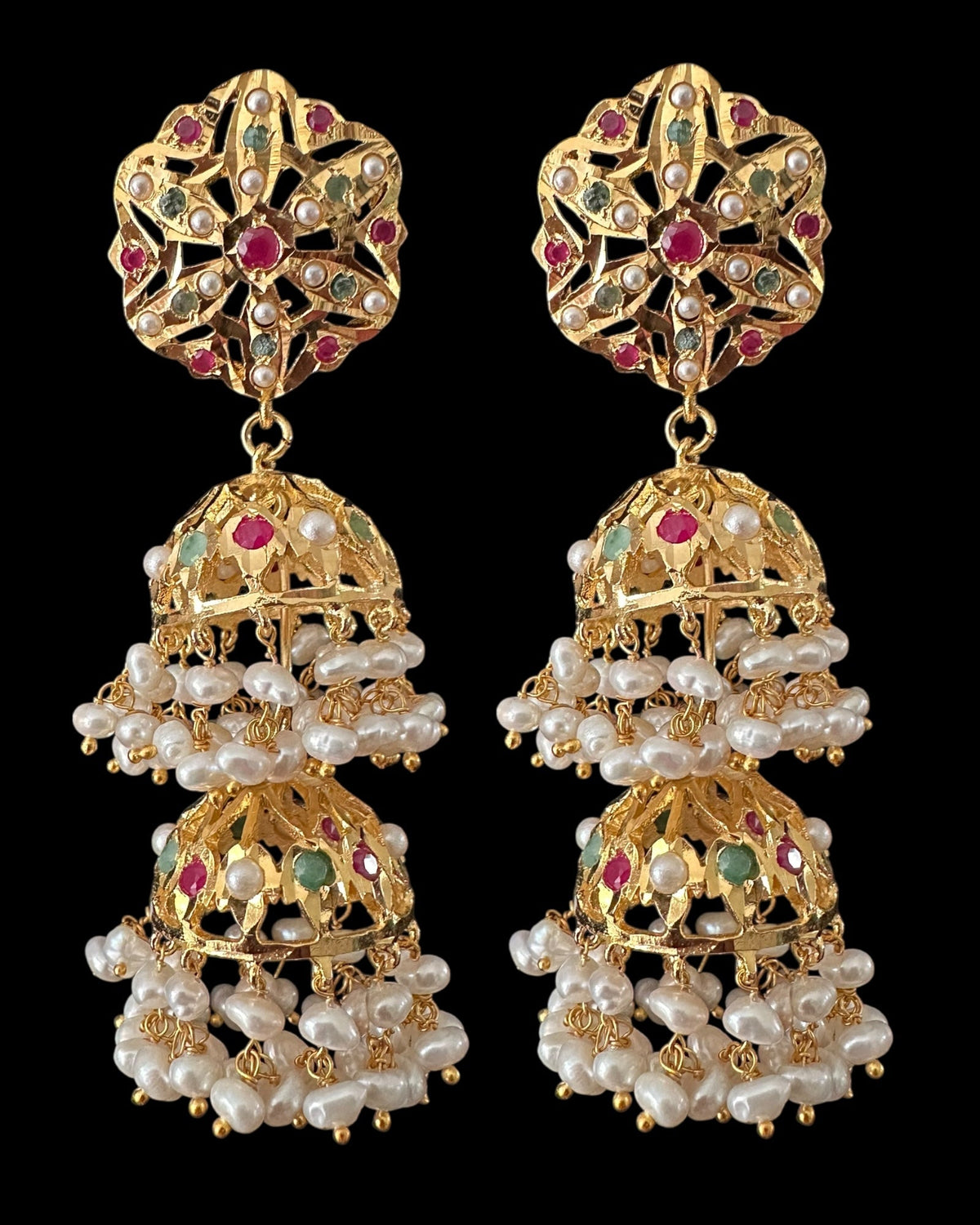 Viya bridal set in natural pearls , rubies and emeralds ( READY TO SHIP)