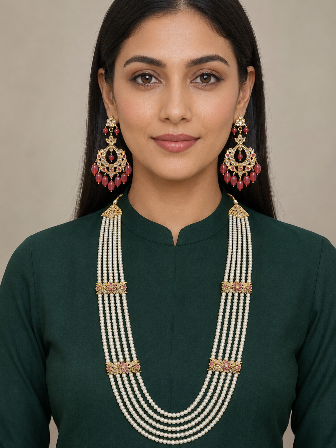 LN66 Laura hyderbadi pearl haar with earrings ( READY TO SHIP)