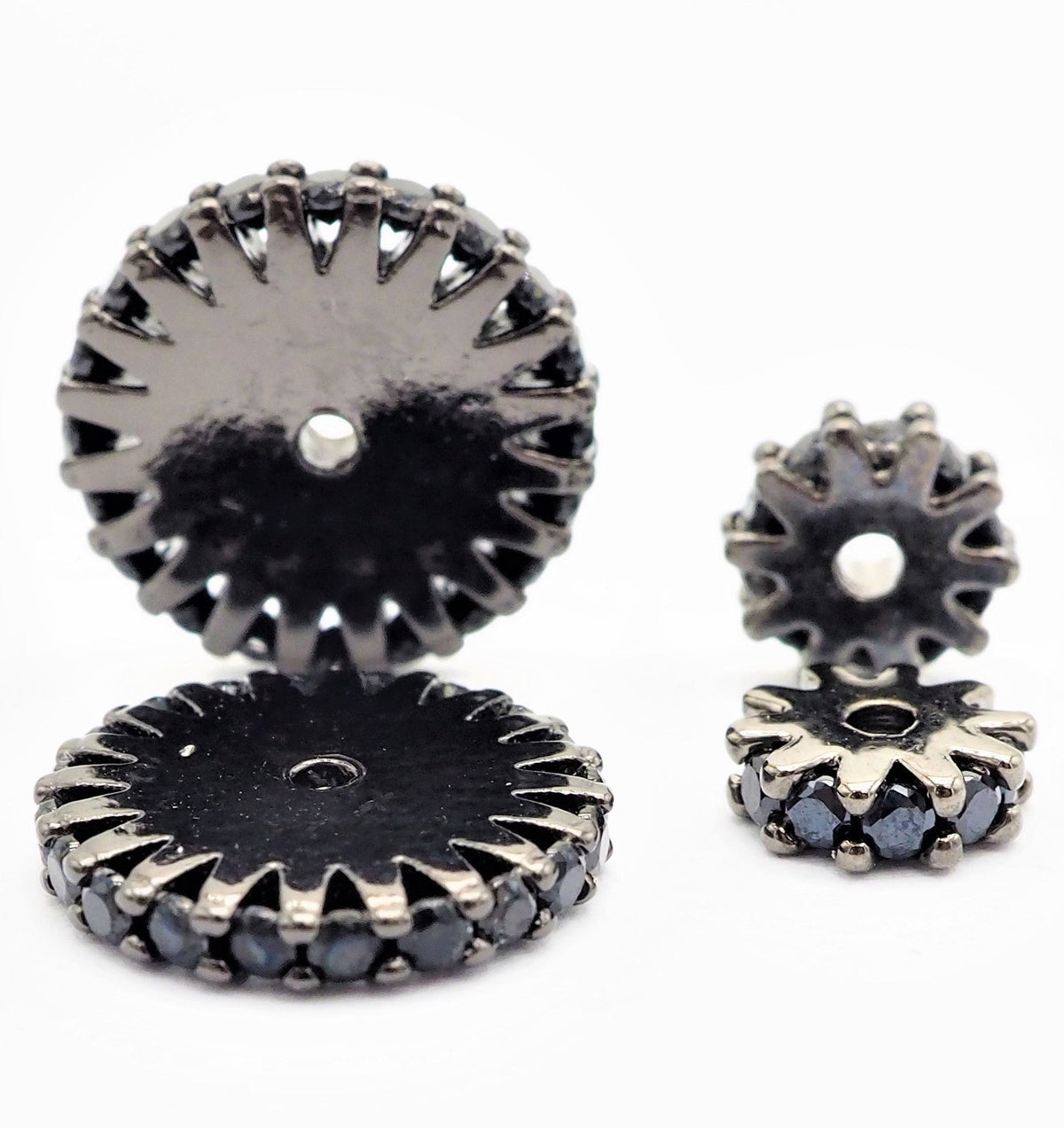 Black CZ Micro Pave On Black Flower Wheel Spacer Beads, Cubic Zirconia Coin Spacer Beads, Micro Pave Beads,6/8/10/12mm, sku#C73
