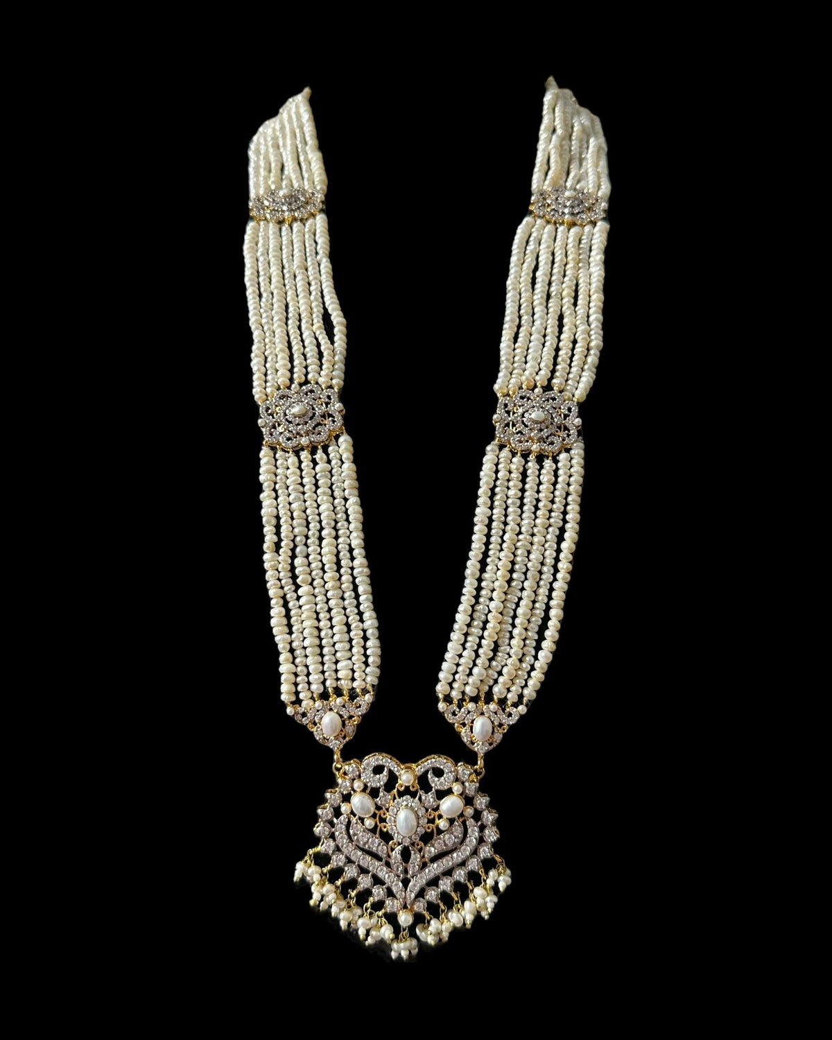 BR464 RAABYA fresh water pearl bridal choker Rani haar set with earrings tika ( READY TO SHIP )