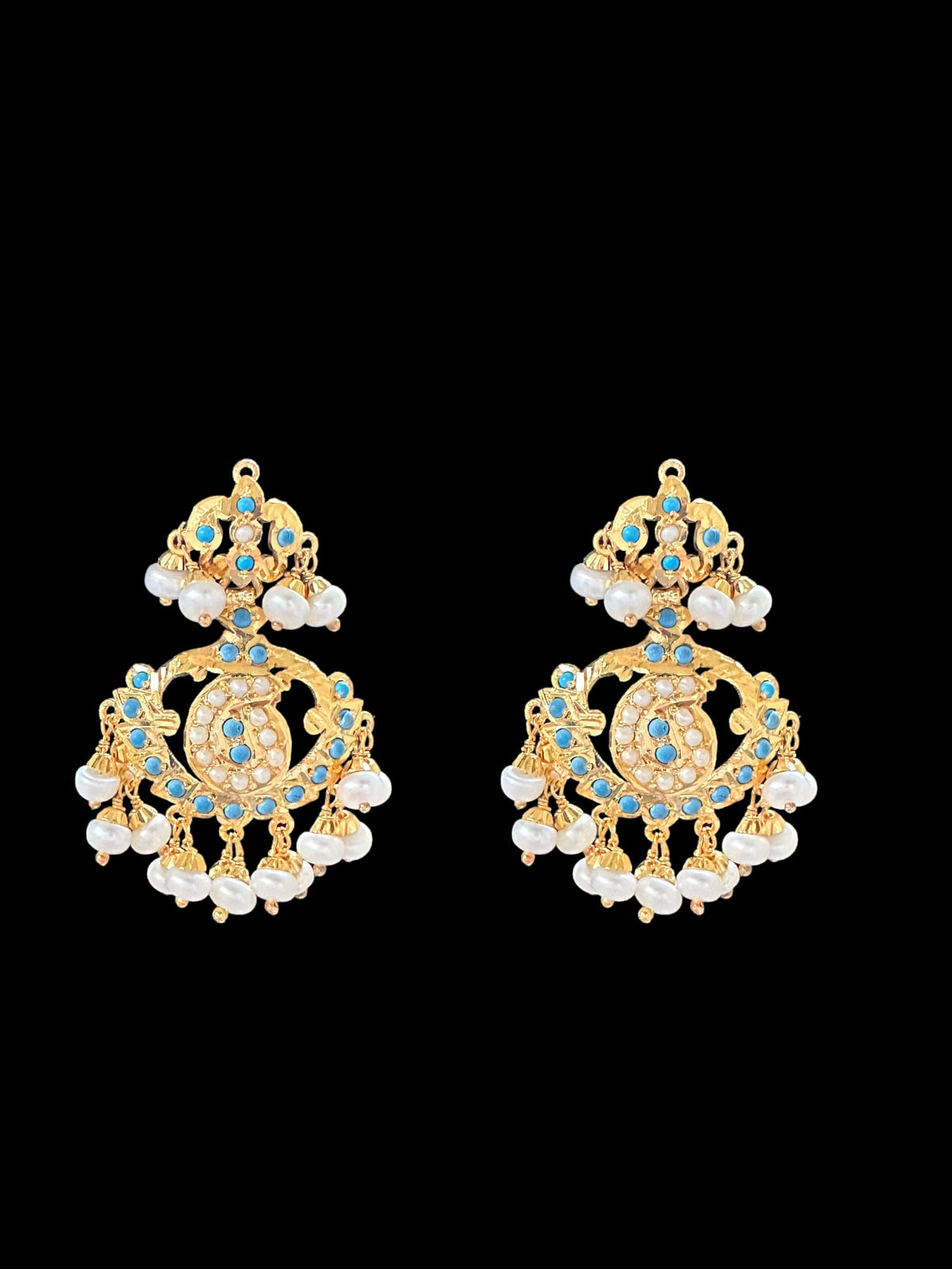 Turquoise pearl gold plated silver earrings with fresh water pearls ( SHIPS IN 5 WEEKS )