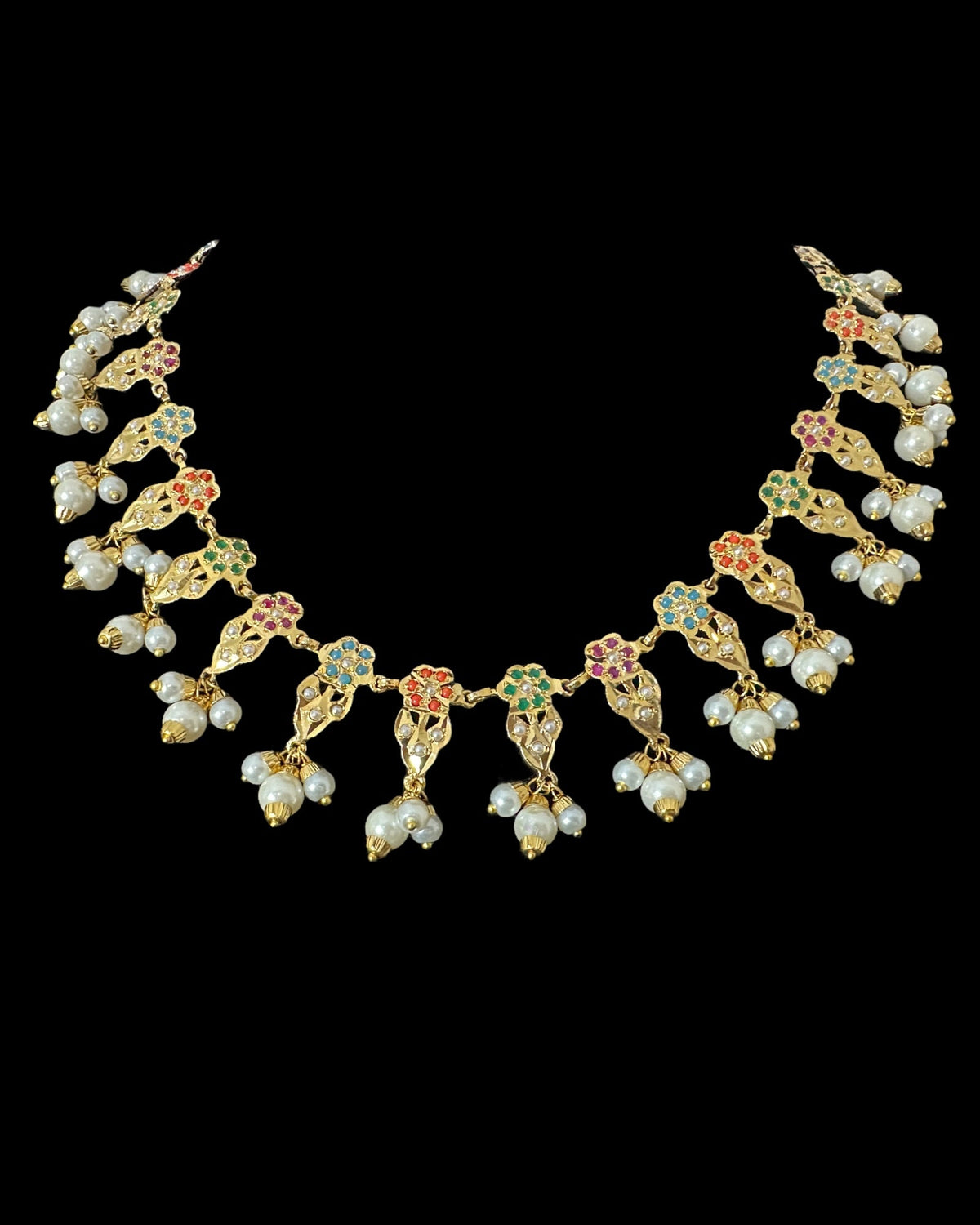 DNS193  Alea punjabi Jadau necklace  set - Navratan   (READY TO SHIP)