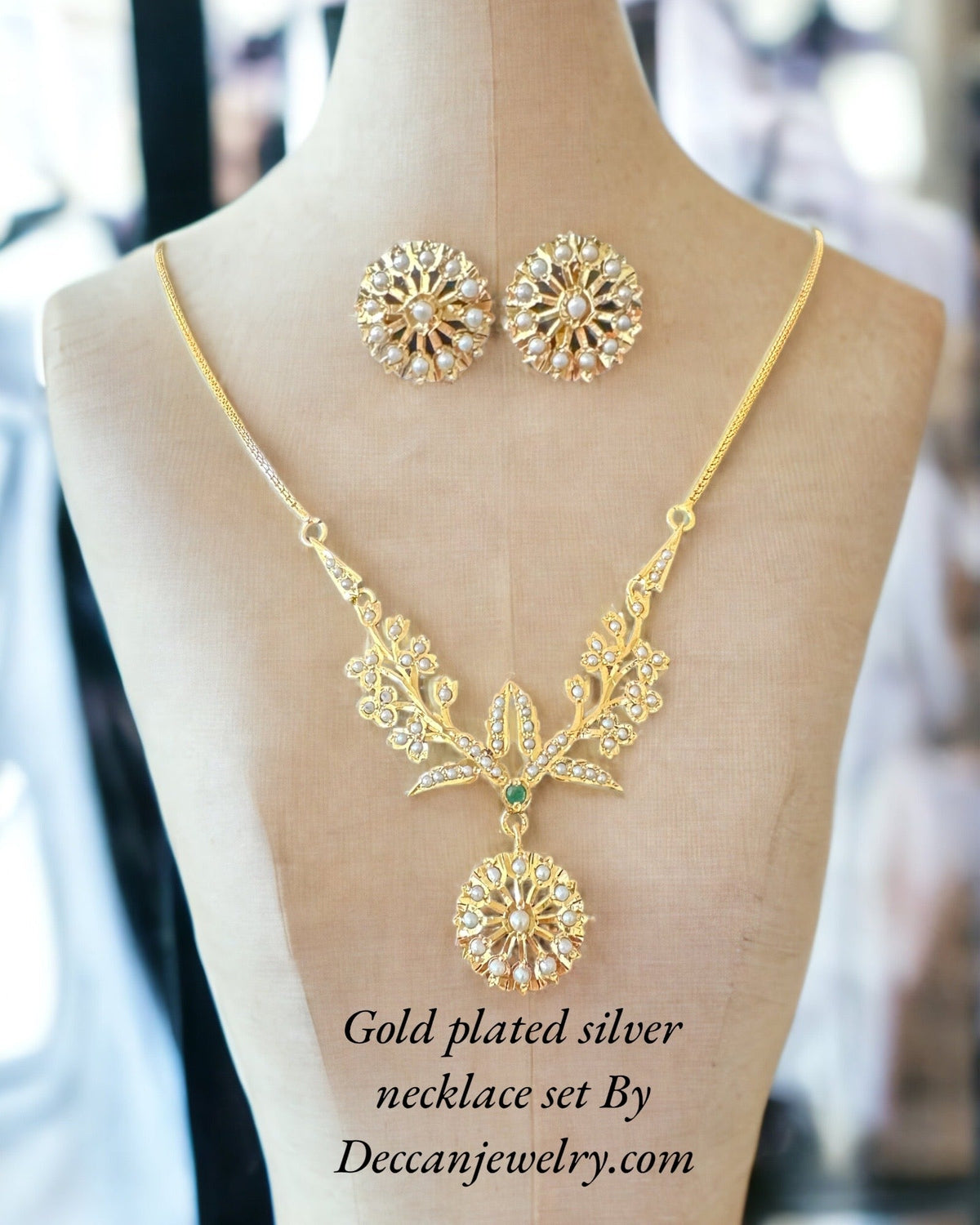 Gold plated silver necklace earrings set in fresh water pearls ( SHIPS IN 5 WEEKS )