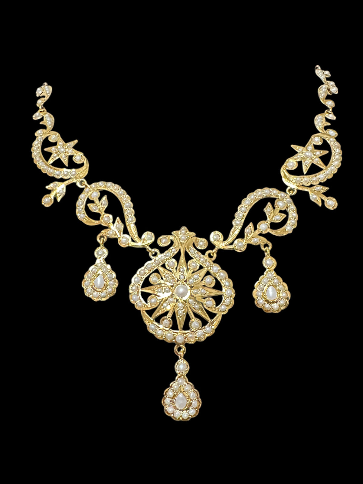 Gold plated silver necklace earrings set in fresh water pearls ( SHIPS IN 5 WEEKS )