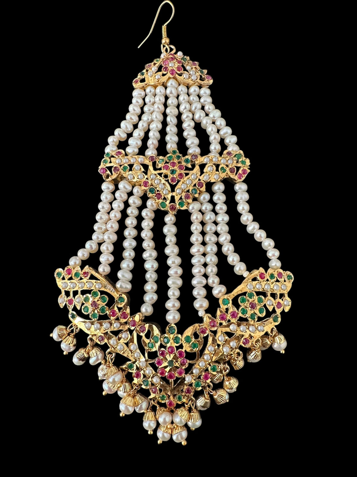 DJHR132 ASMITA jadau jhoomar in ruby emerald with fresh water pearls ( SHIPS IN 3 WEEKS )