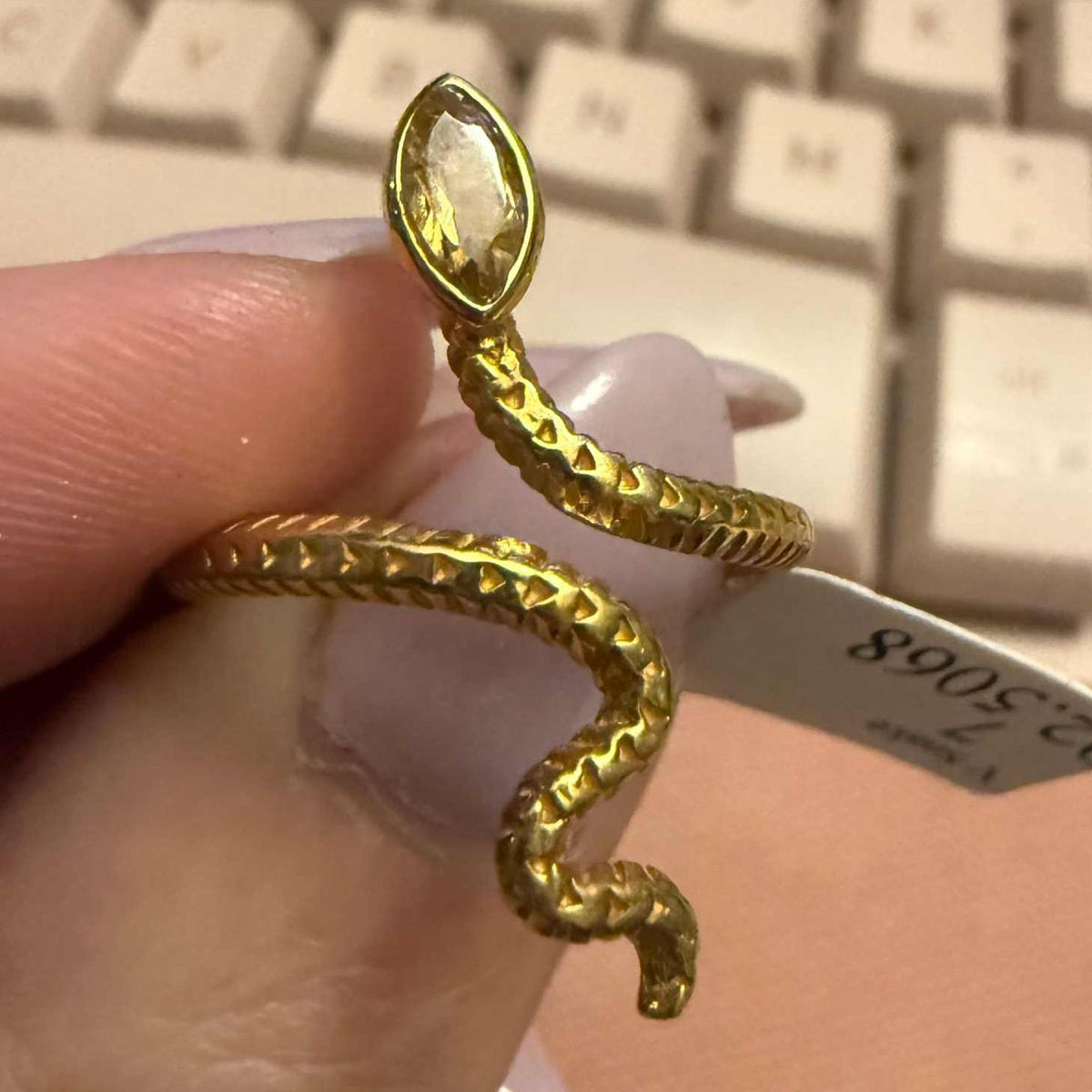 Gemstone Snake Ring - Sterling Silver or Gold Vermeil