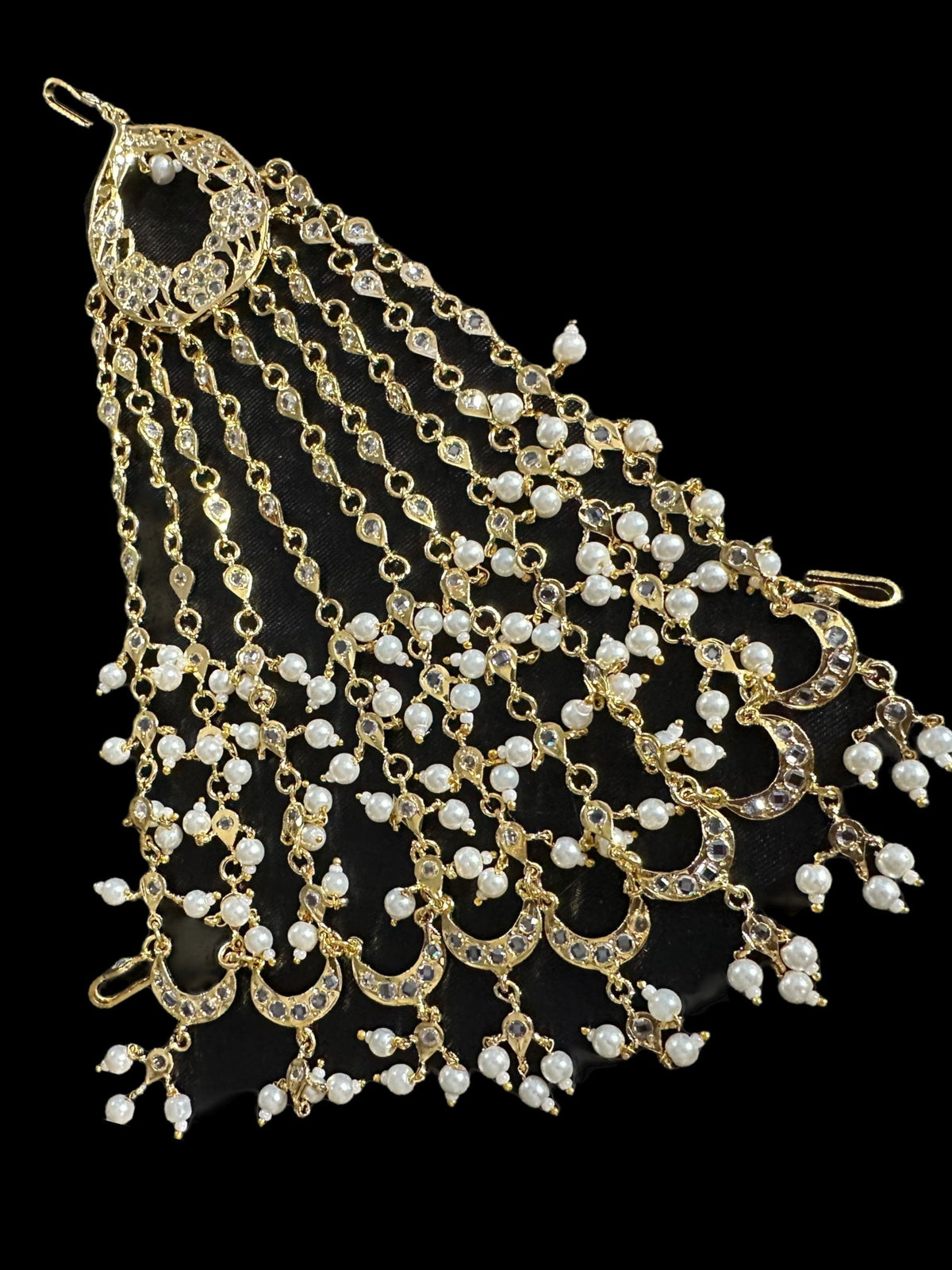 DJHR114 Sidra Hyderabadi Jhoomar Elegant Gold-Plated Bridal Passa | Deccan Jewelry | READY TO SHIP
