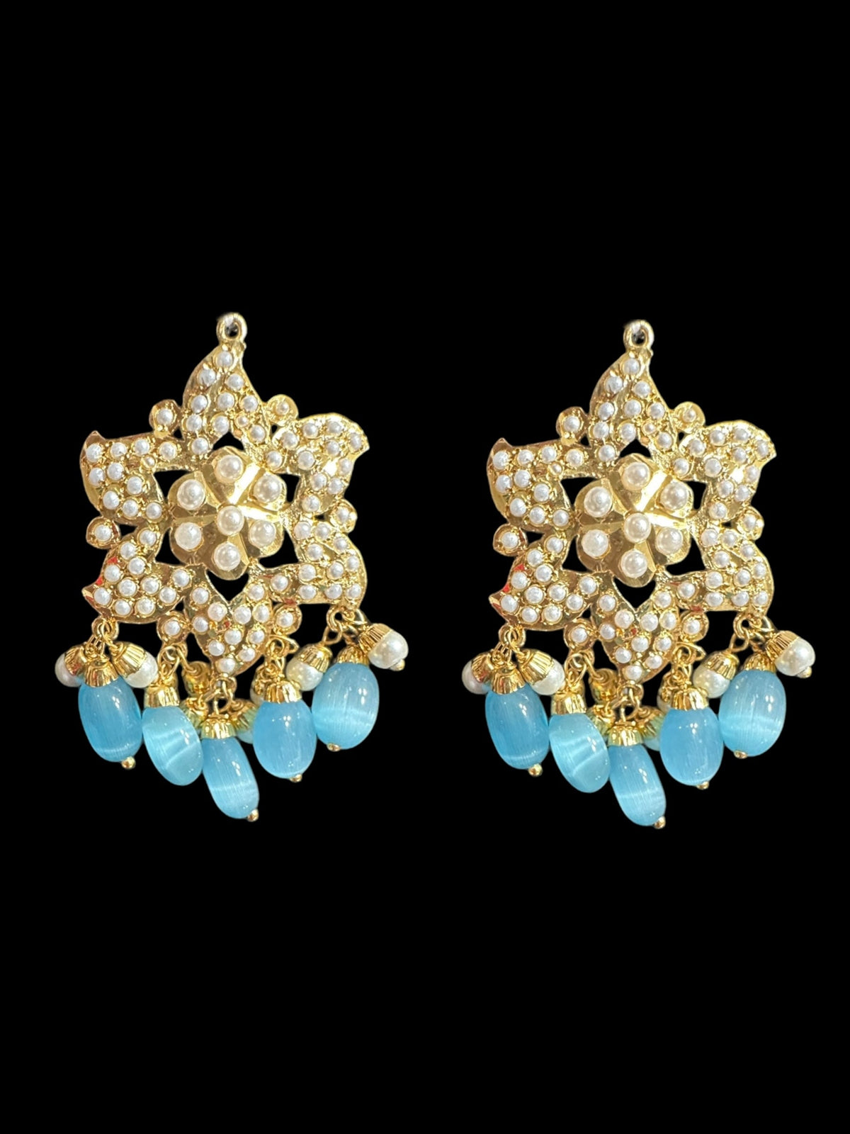 DJET65 Iza Jadau tops and tika set in pearls with turquoise blue beads ( READY TO SHIP )