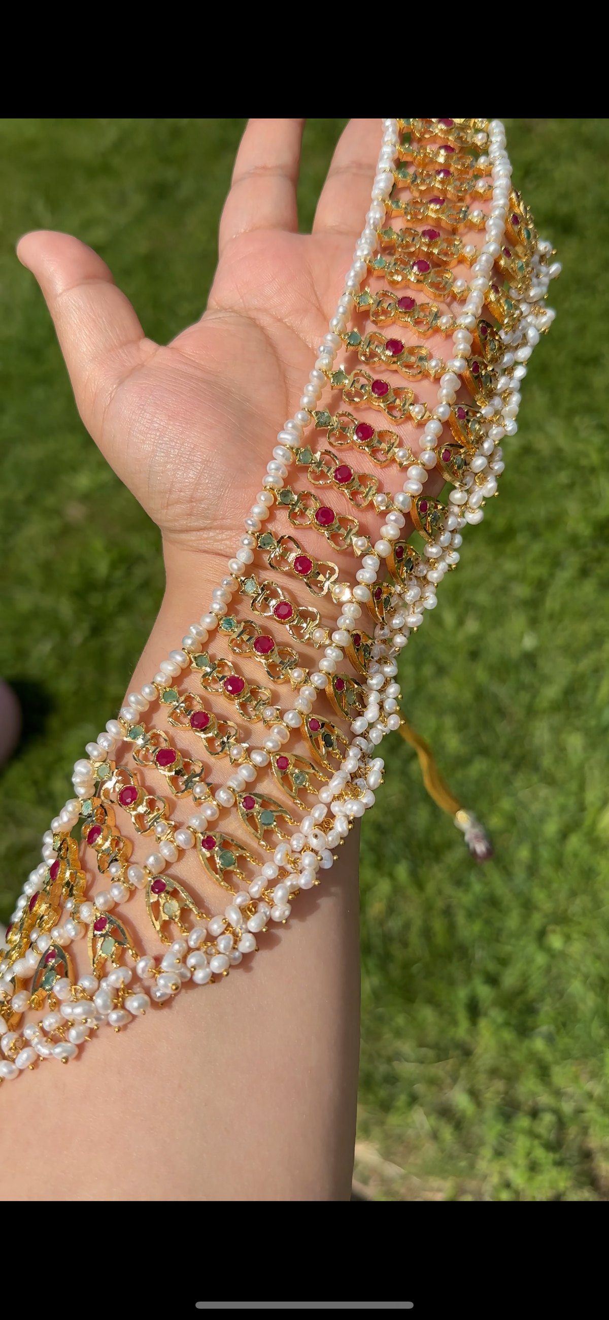 Viya bridal set in natural pearls , rubies and emeralds ( READY TO SHIP)