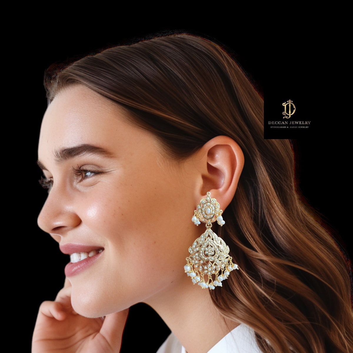 NADINE Navya gold plated earrings in silver - Fresh water pearls ( SHIPS IN 5 WEEKS )