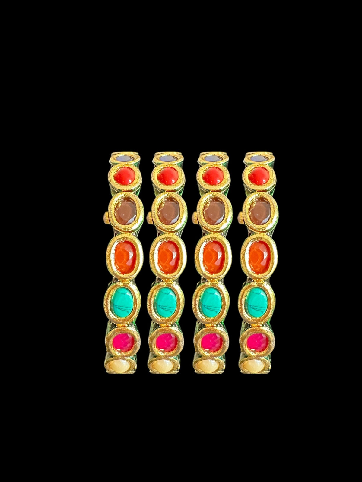B312 kundan bangles in navratan ( READY TO SHIP ) Set of 4/ size 2.4