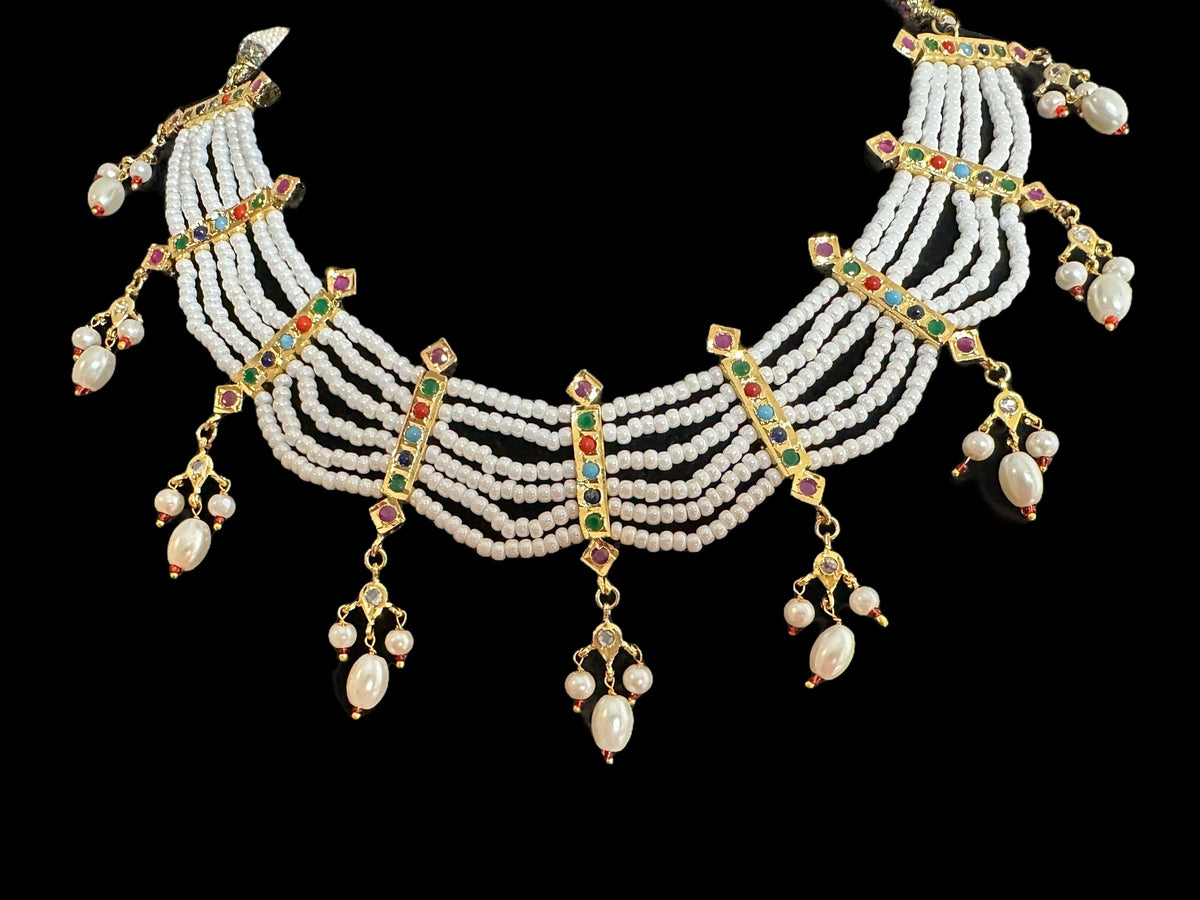 C517 Navratan necklace with earrings ( READY TO SHIP )