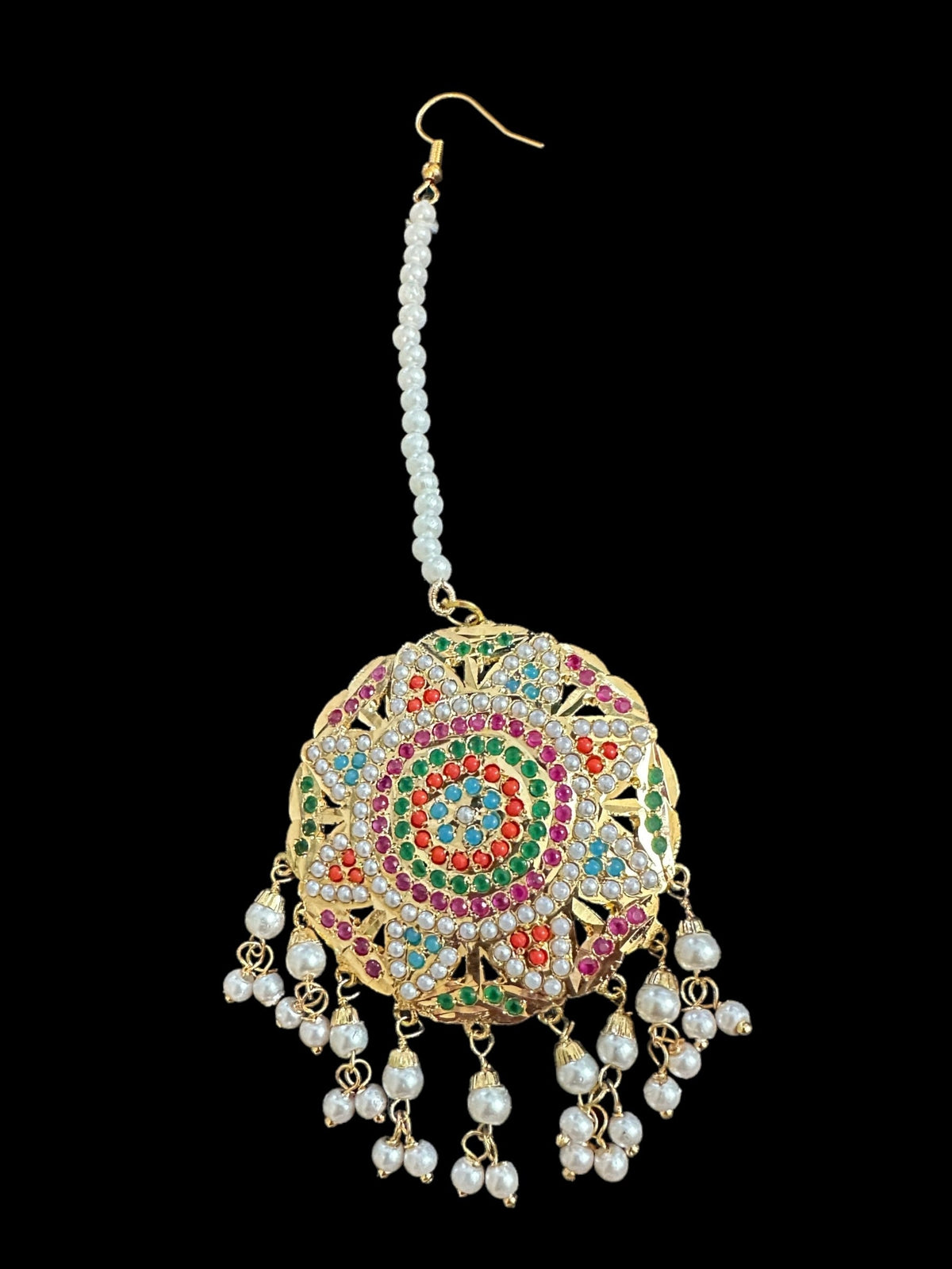 DJET62 Jadau jhumka in Navratan with pearls ( READY TO SHIP )