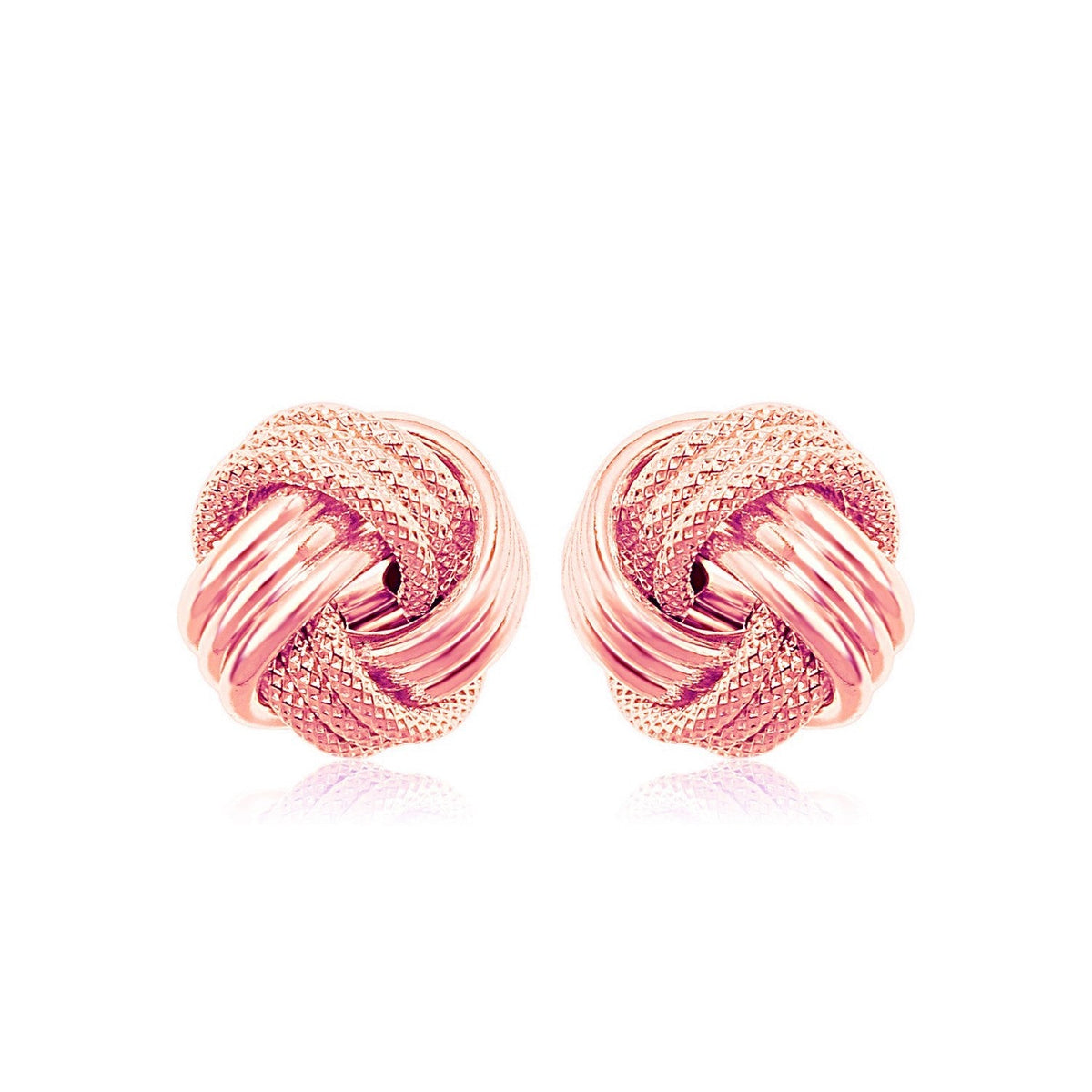 14k Rose Gold Love Knot with Ridge Texture Earrings