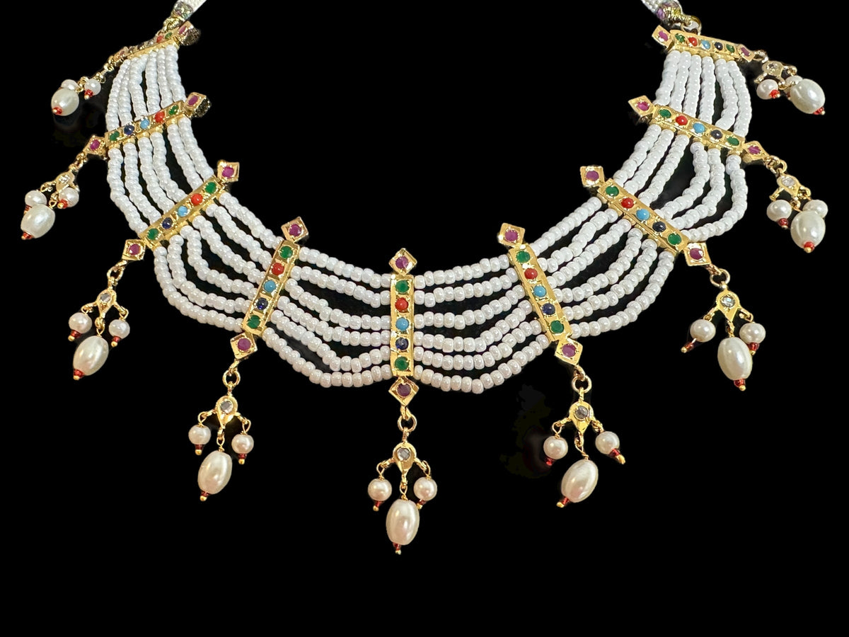 C517 Navratan necklace with earrings ( READY TO SHIP )