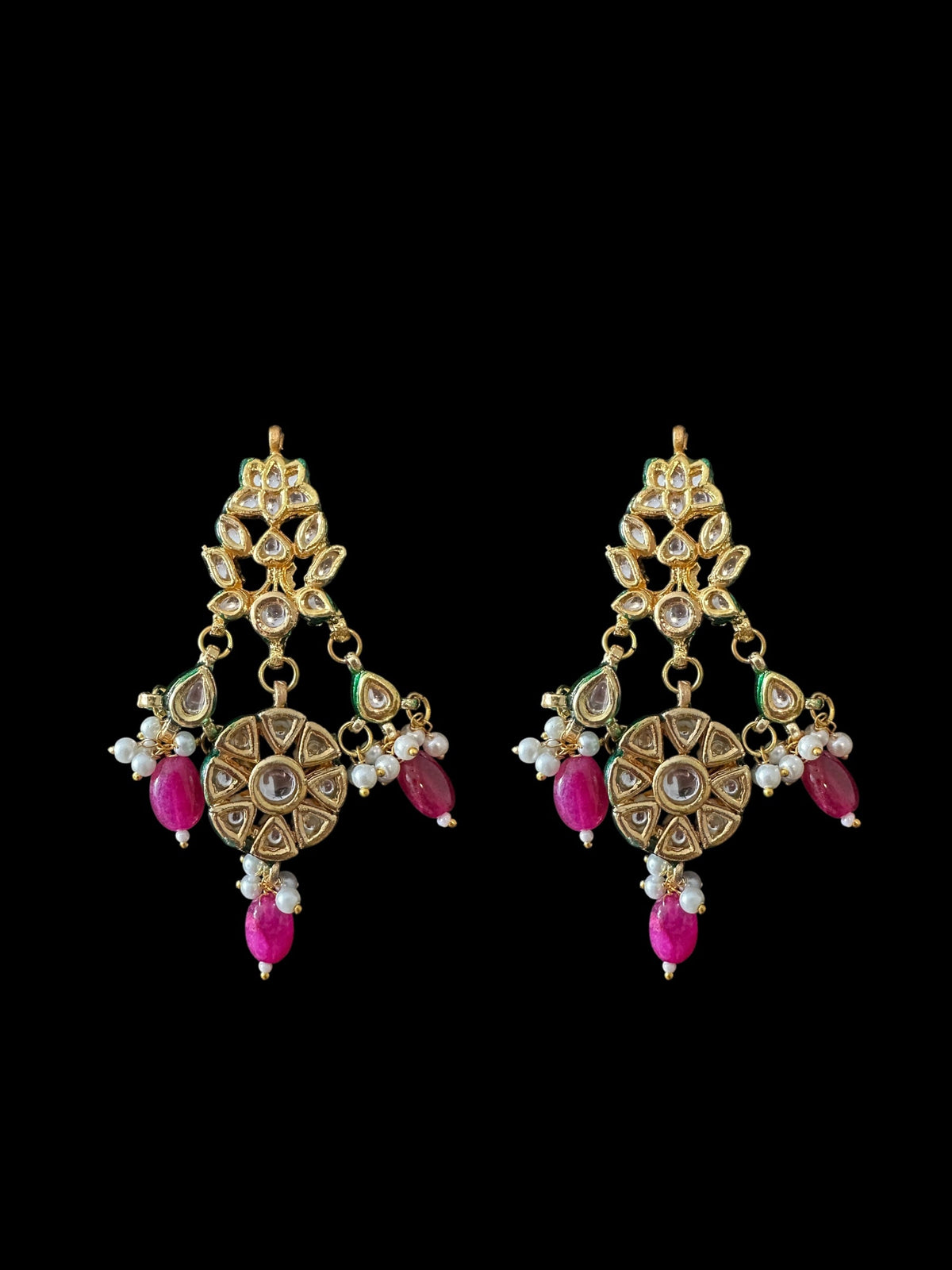 DLN104 Shahreen kundan rani haar in pink beads   ( READY TO SHIP)