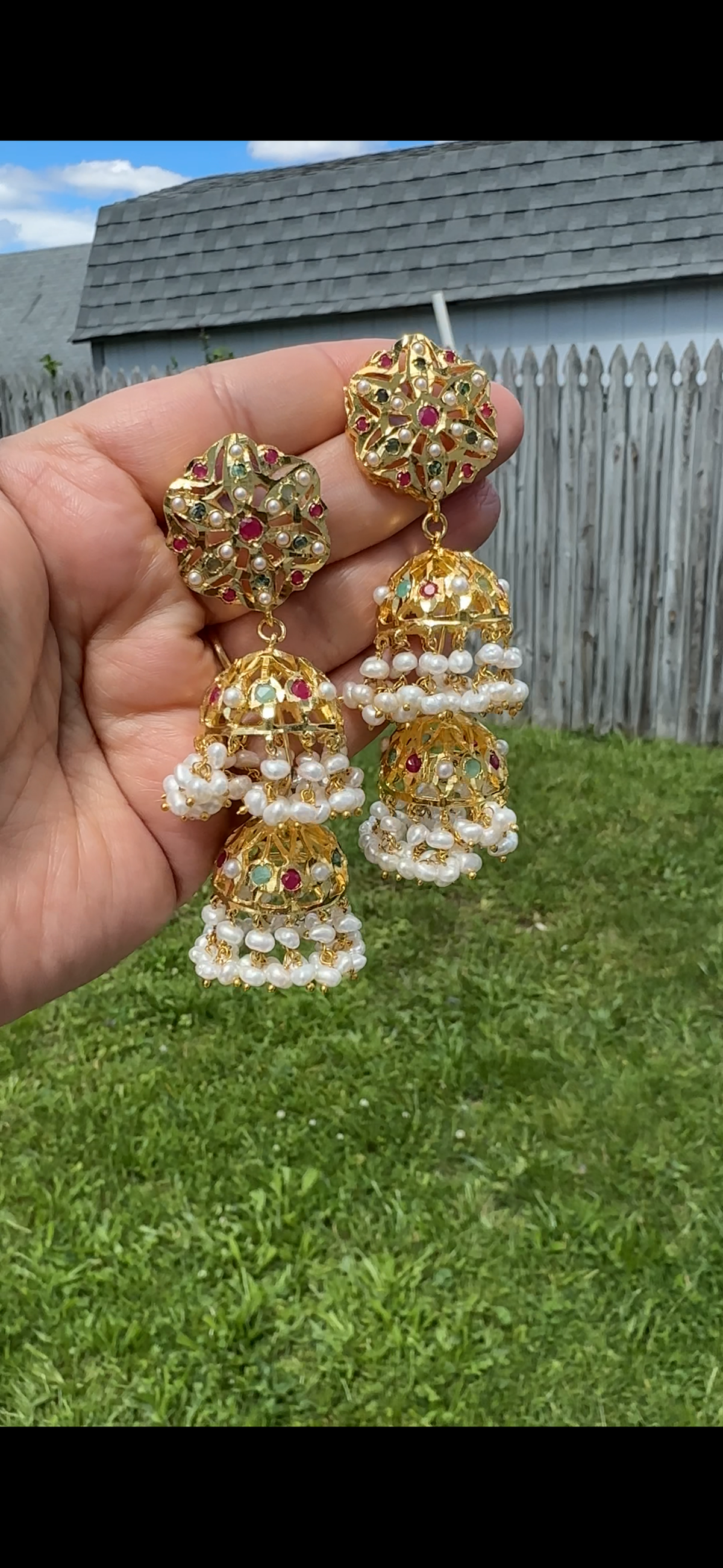 Viya bridal set in natural pearls , rubies and emeralds ( READY TO SHIP)