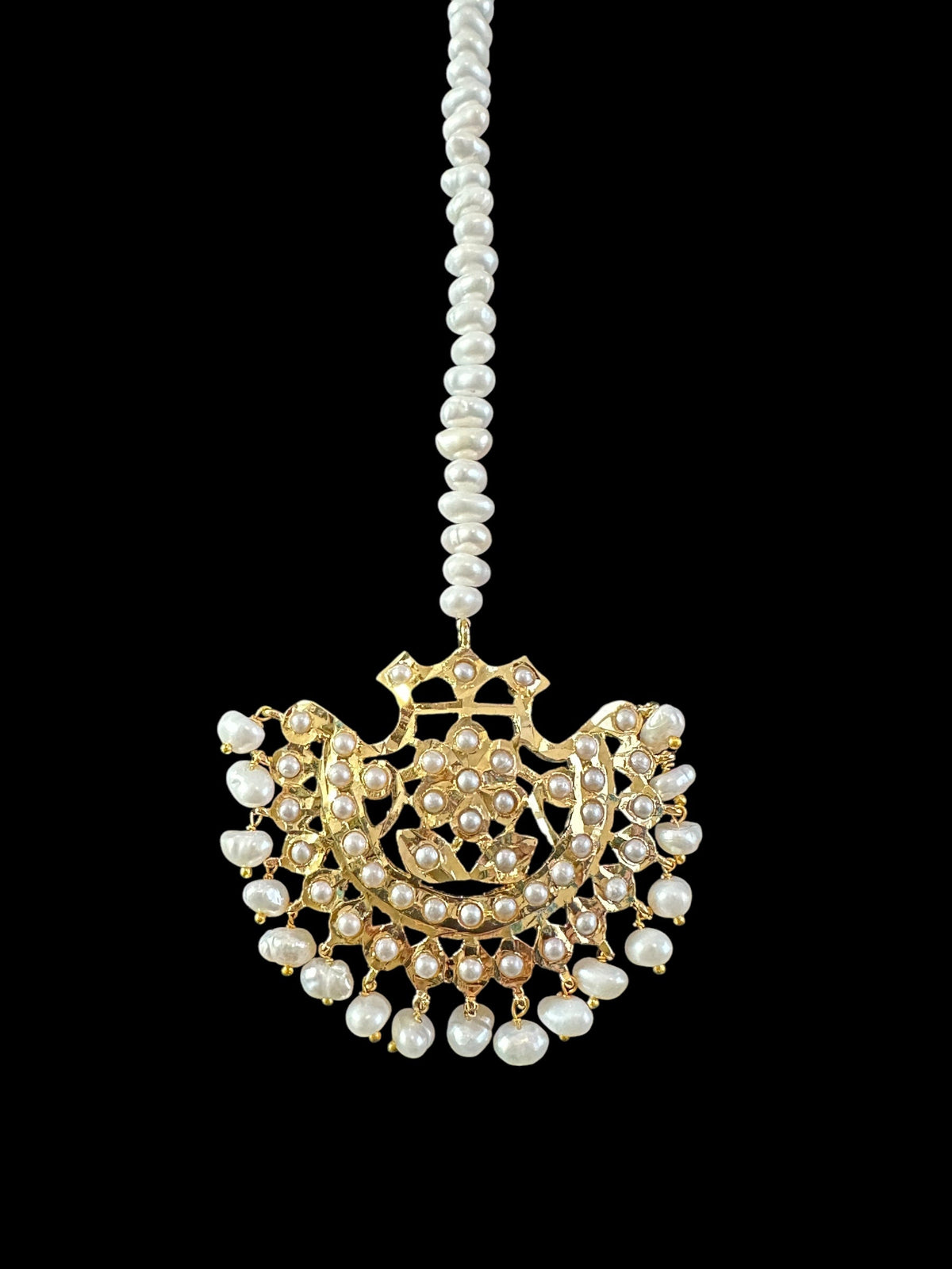 DJET79 Saha chandbali tika in fresh water pearls ( READY TO SHIP )