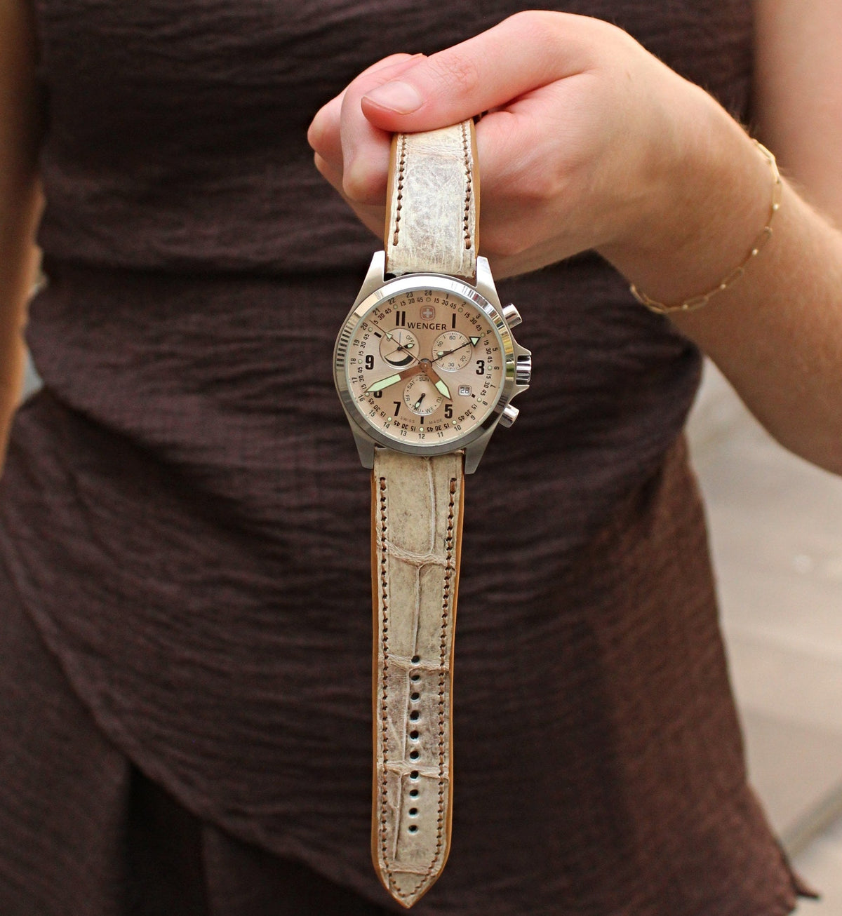 Desert Vein White Alligator Leather Watch Strap 21mm