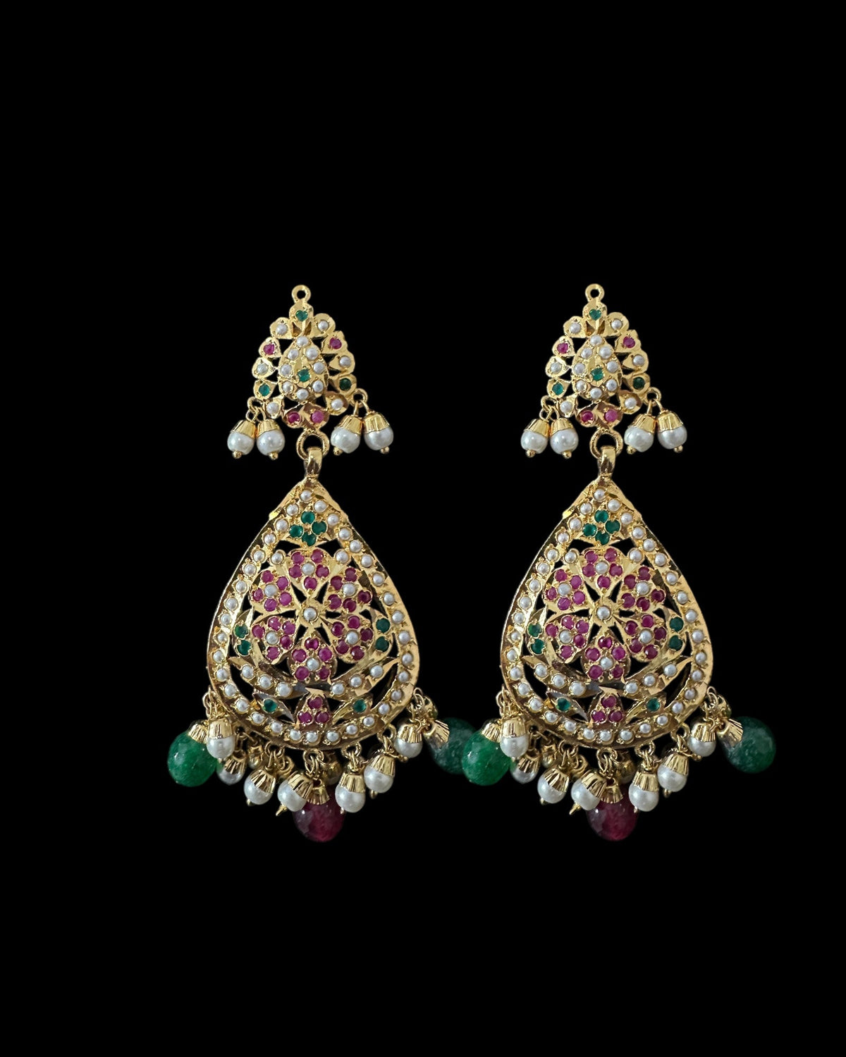 DJET94 Piya jadau earrings tika in ruby emerald pearls ( READY TO SHIP )