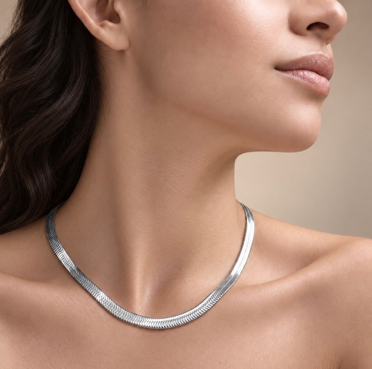 C006W B.Tiff Herringbone Chain Necklace/ 6mm