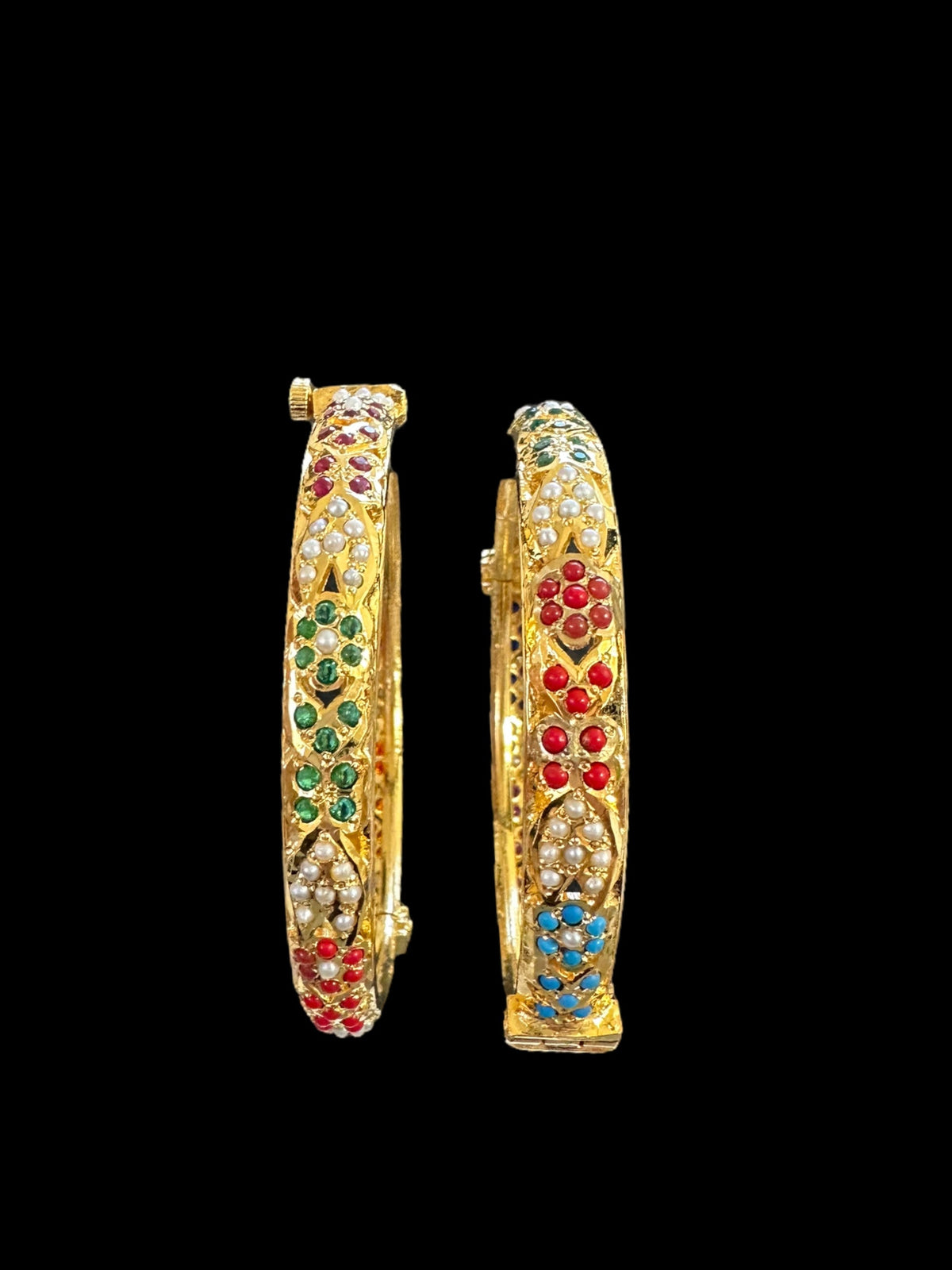 Navratan Jadau gold plated silver bangles  ( SHIPS IN 5 WEEKS  )