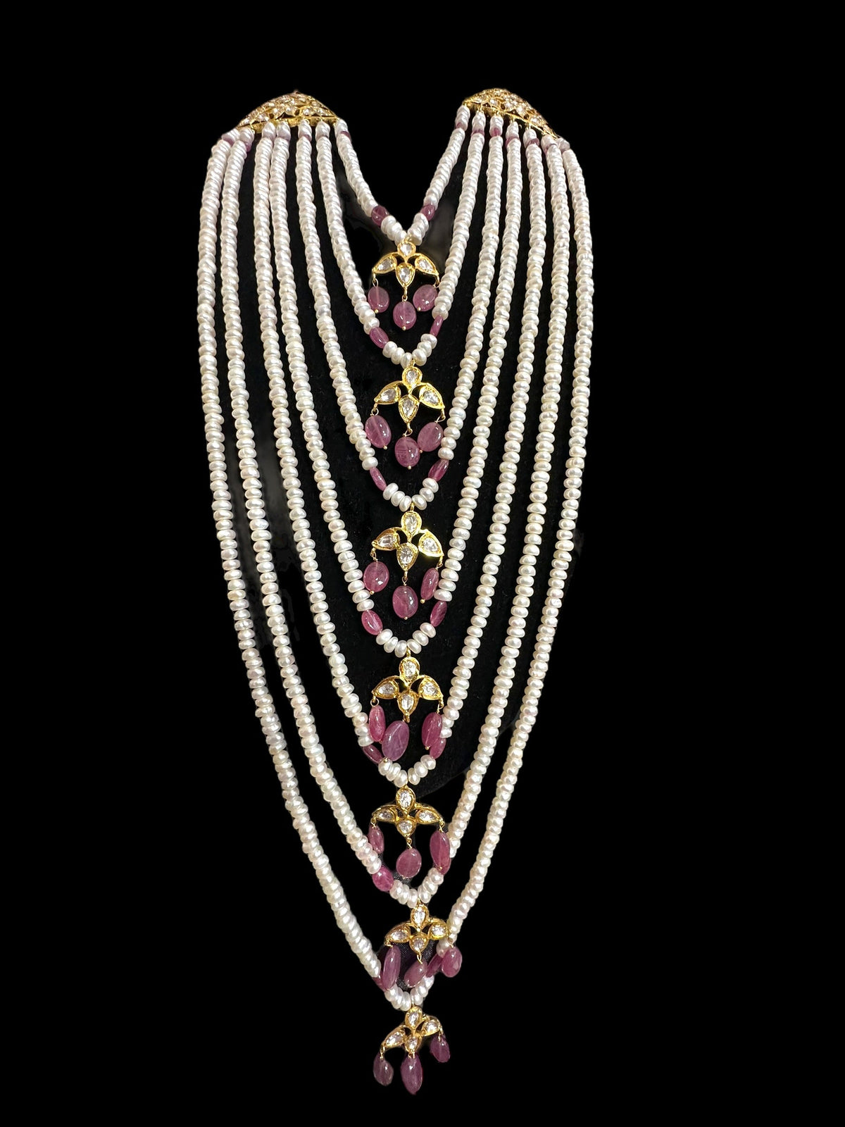 BR310 Bridal jadavi lacha , satlada  in moissanite and emeralds ( SHIPS IN 5 WEEKS )