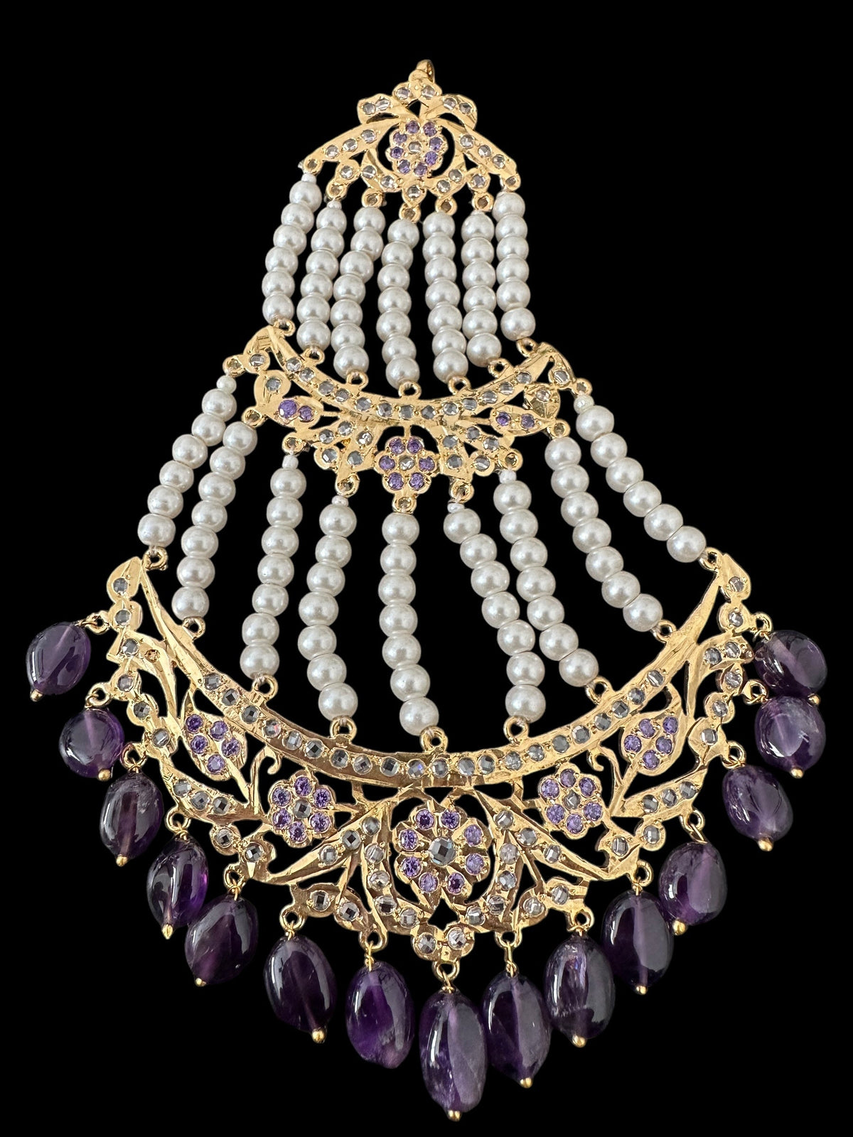 DJHR122 Insia Hyderabadi jhoomar in amethyst / purple beads  ( READY TO SHIP  )