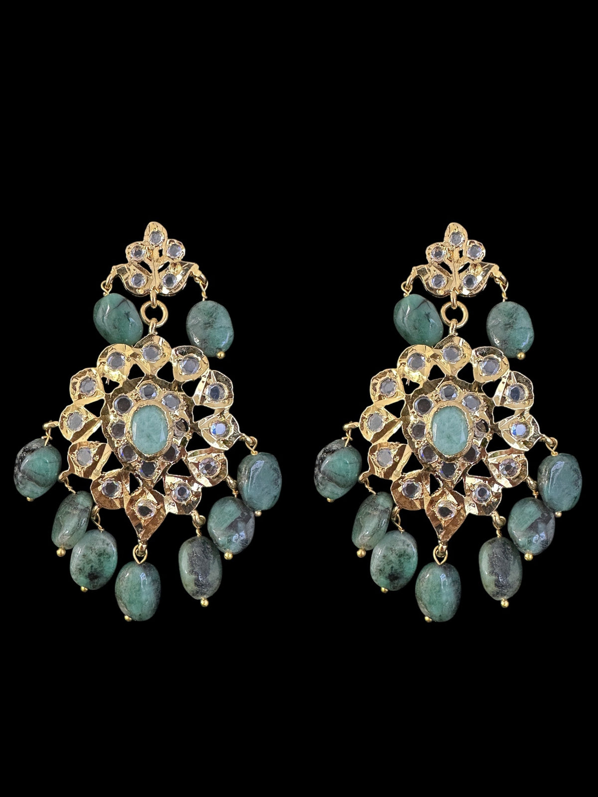 DLN125 SHARNAZ Gold plated Rani haar in real emerald beads ( SHIPS IN 4 WEEKS  )