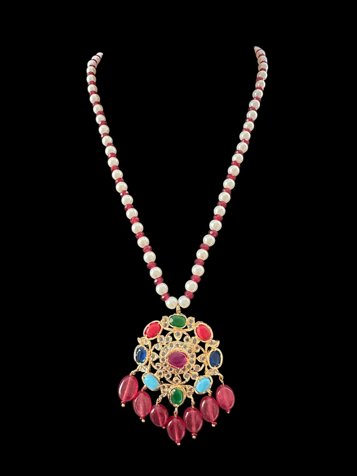 PS543 Ammara pendant  set in navratan ( READY TO SHIP )