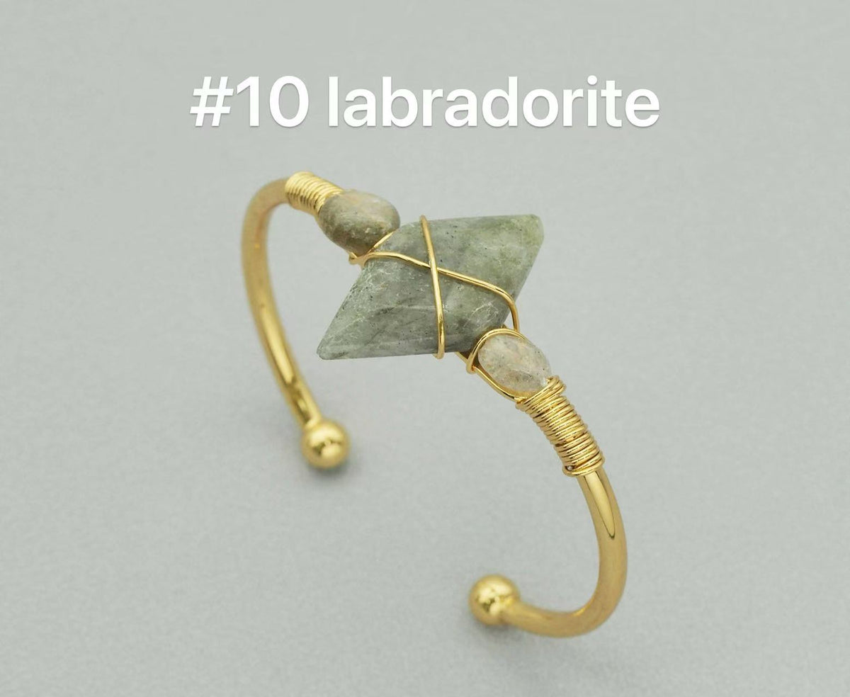 Natural Gemstone Wire Wrapped Gold Cuff Bracelet, SKU#LY26