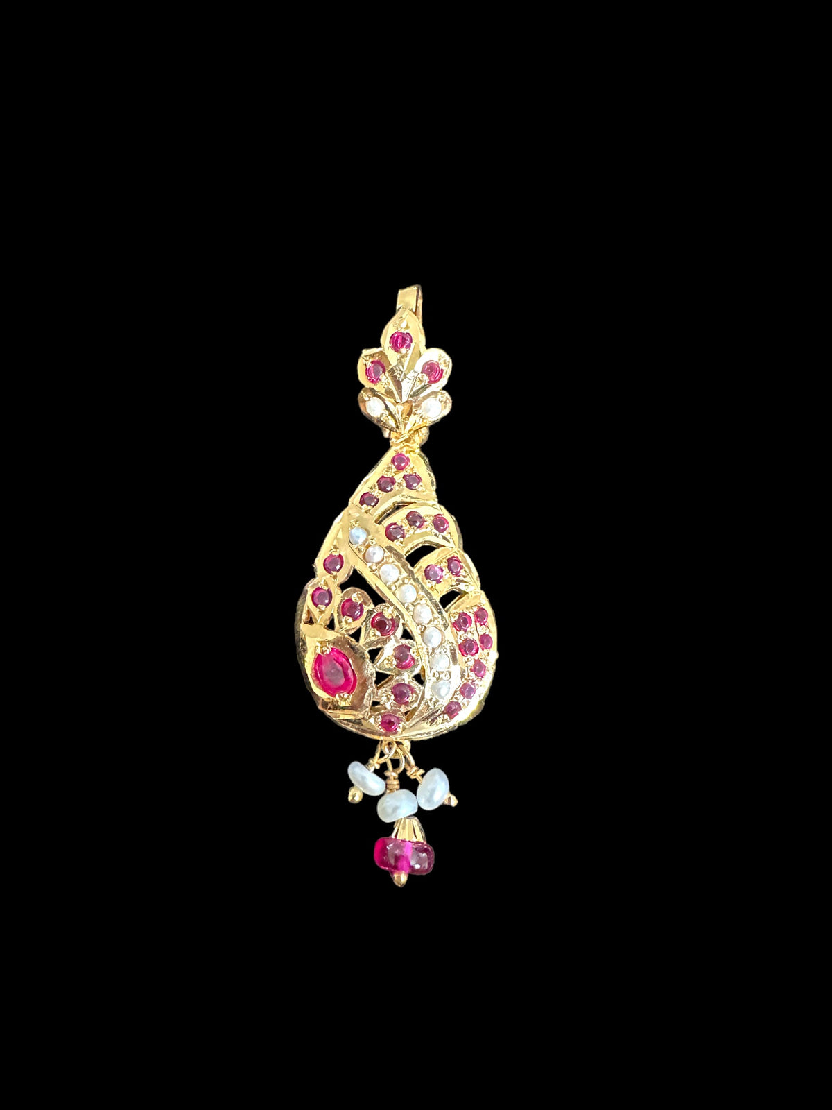 Gold-Plated Jadau Silver Pendant Set in Ruby & Pearl ( READY TO SHIP )
