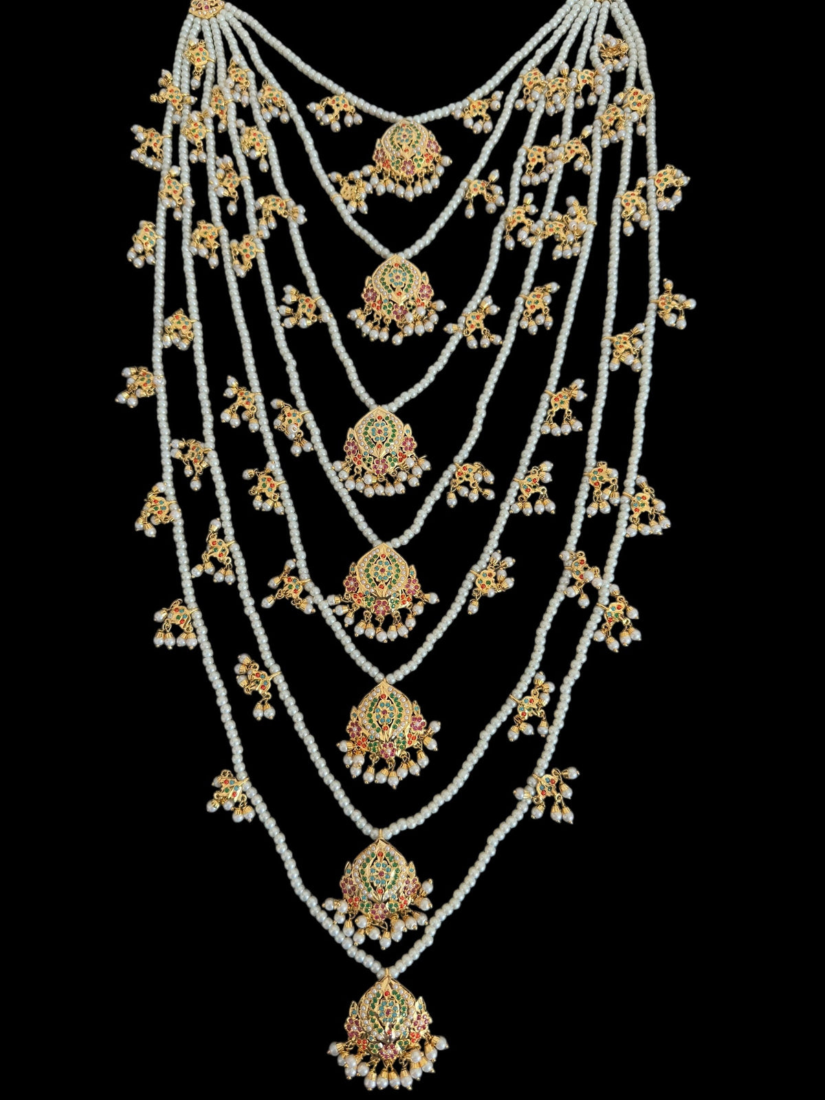 SAT113 Anya jadau 7 layered / satlada in Navratan ( READY TO SHIP )