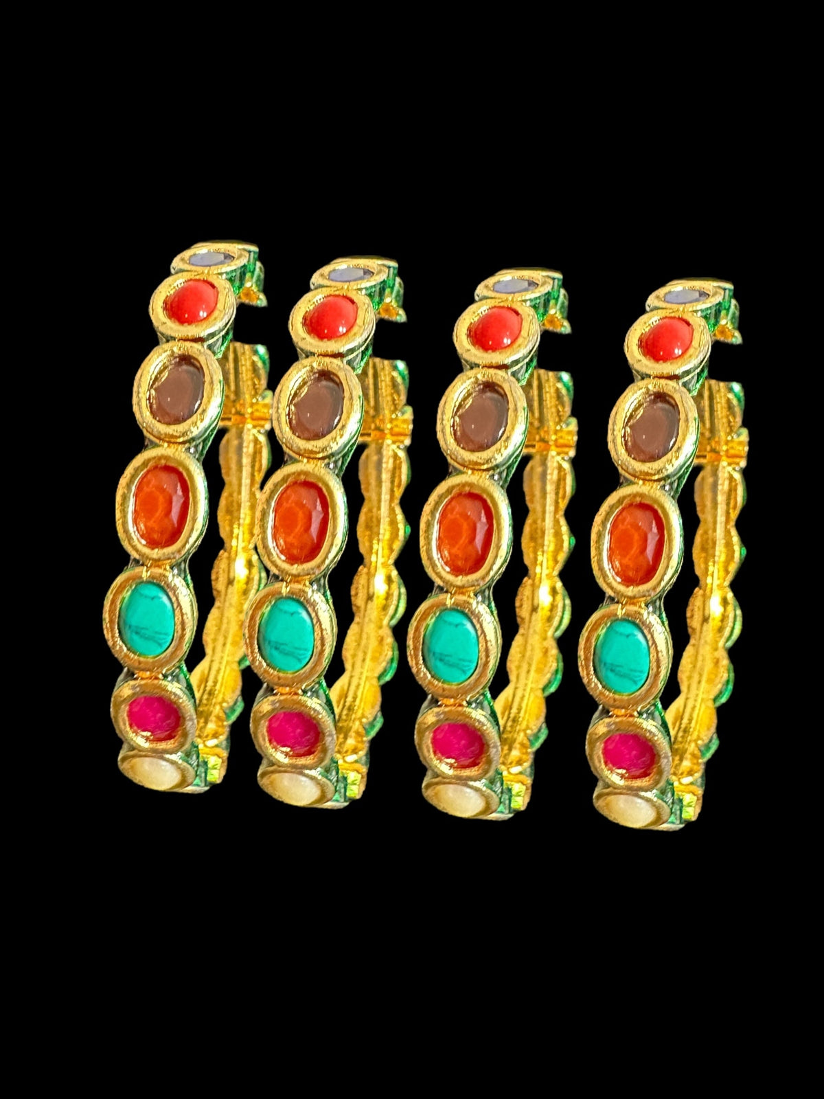 B312 kundan bangles in navratan ( READY TO SHIP ) Set of 4/ size 2.4