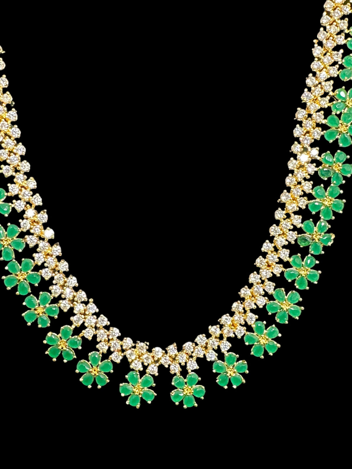 DLN39 Megha long set in cz stones - Green    (READY TO SHIP)