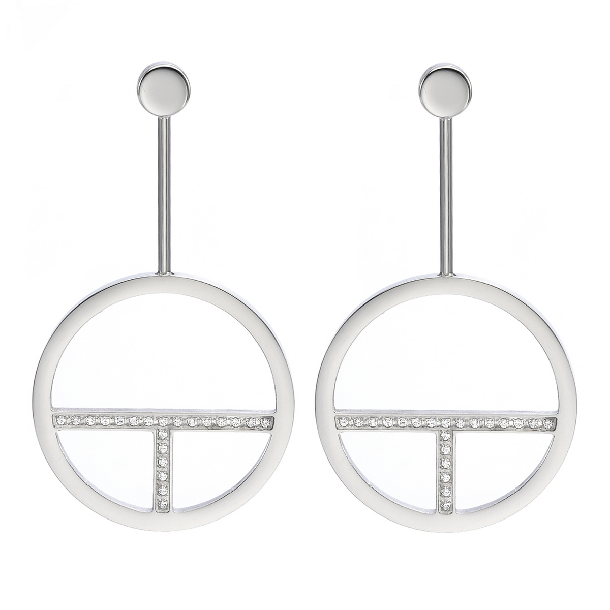 ER108W B.Tiff Pavé Logo T Bar Earrings