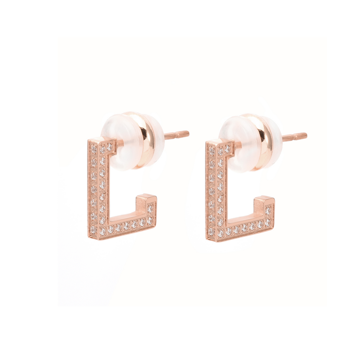 ER246RG B.Tiff Rose Gold Pavé L-Bar Earrings