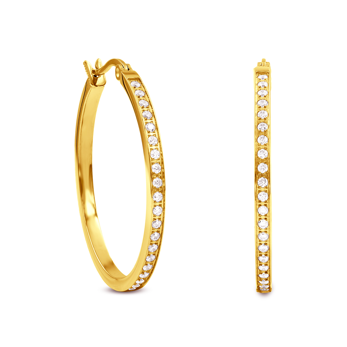 ER312G B.Tiff Gold Pavé 42-Stone Classic Medium Hoop Earrings