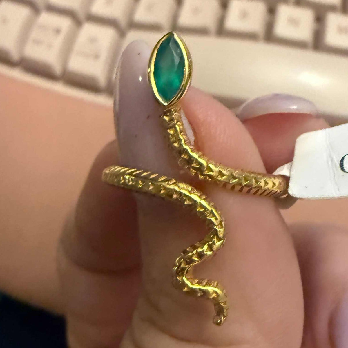 Gemstone Snake Ring - Sterling Silver or Gold Vermeil