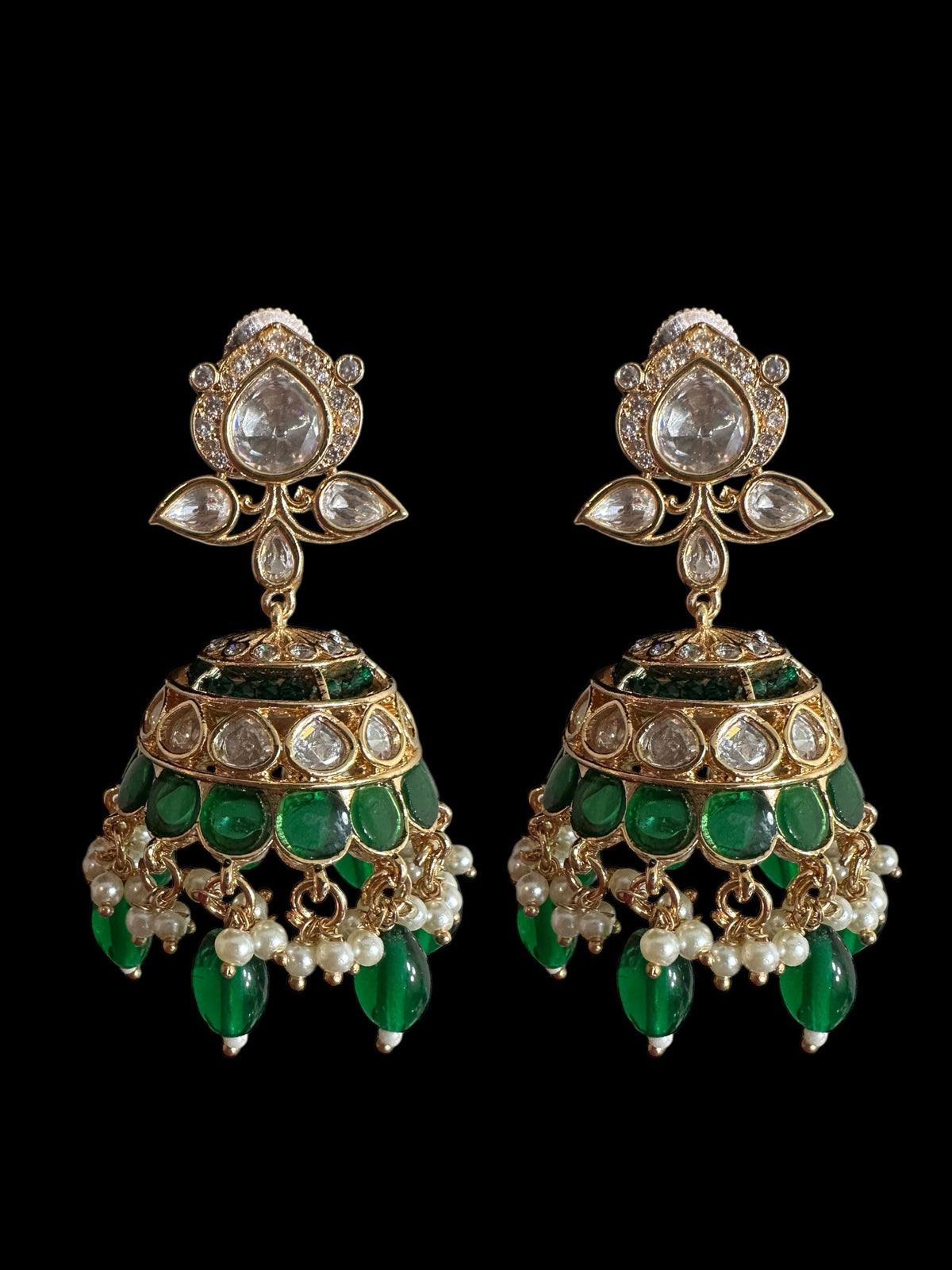 DJET70 Savera Polki jhumka and tika set in green ( READY TO SHIP )