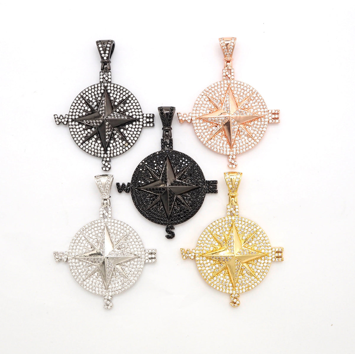 Black CZ Pave On Black Micro Pave Round Compass Pendant/Charm with Star ,Cubic Zirconia Pendant, 38x50mm, sku#F529/F411