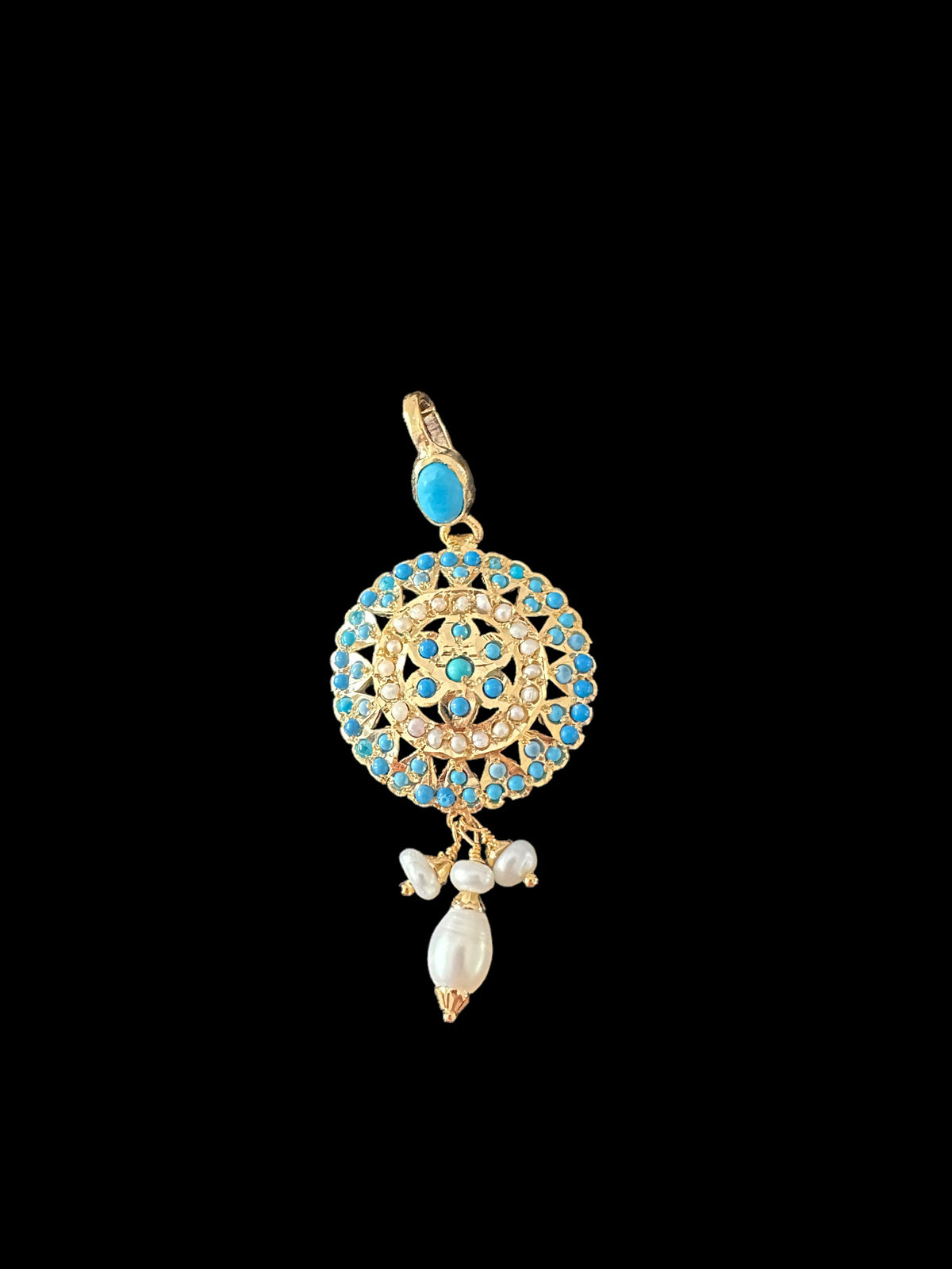 Gold plated silver pendant set in turquoise / feroza ( SHIPS IN 5 WEEKS )