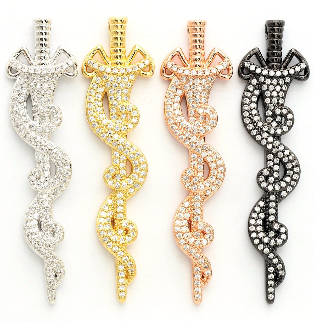 CZ Micro Pave Animal Inspired Sword Pendant, Cubic Zirconia Sword Large Pendant/Charm 13x50mm,sku#F551