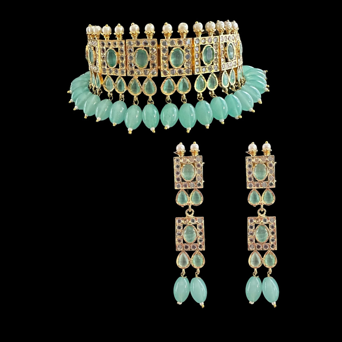 C506 Gauhar hyderabadi choker in mint blue ( READY TO SHIP )