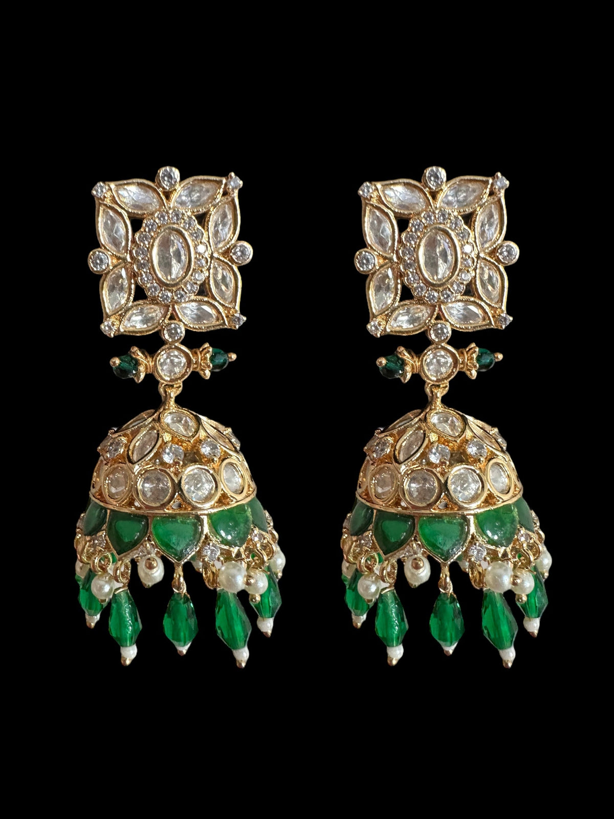 DJET69 Kaheesha Polki jhumka and tika set in green ( READY TO SHIP )