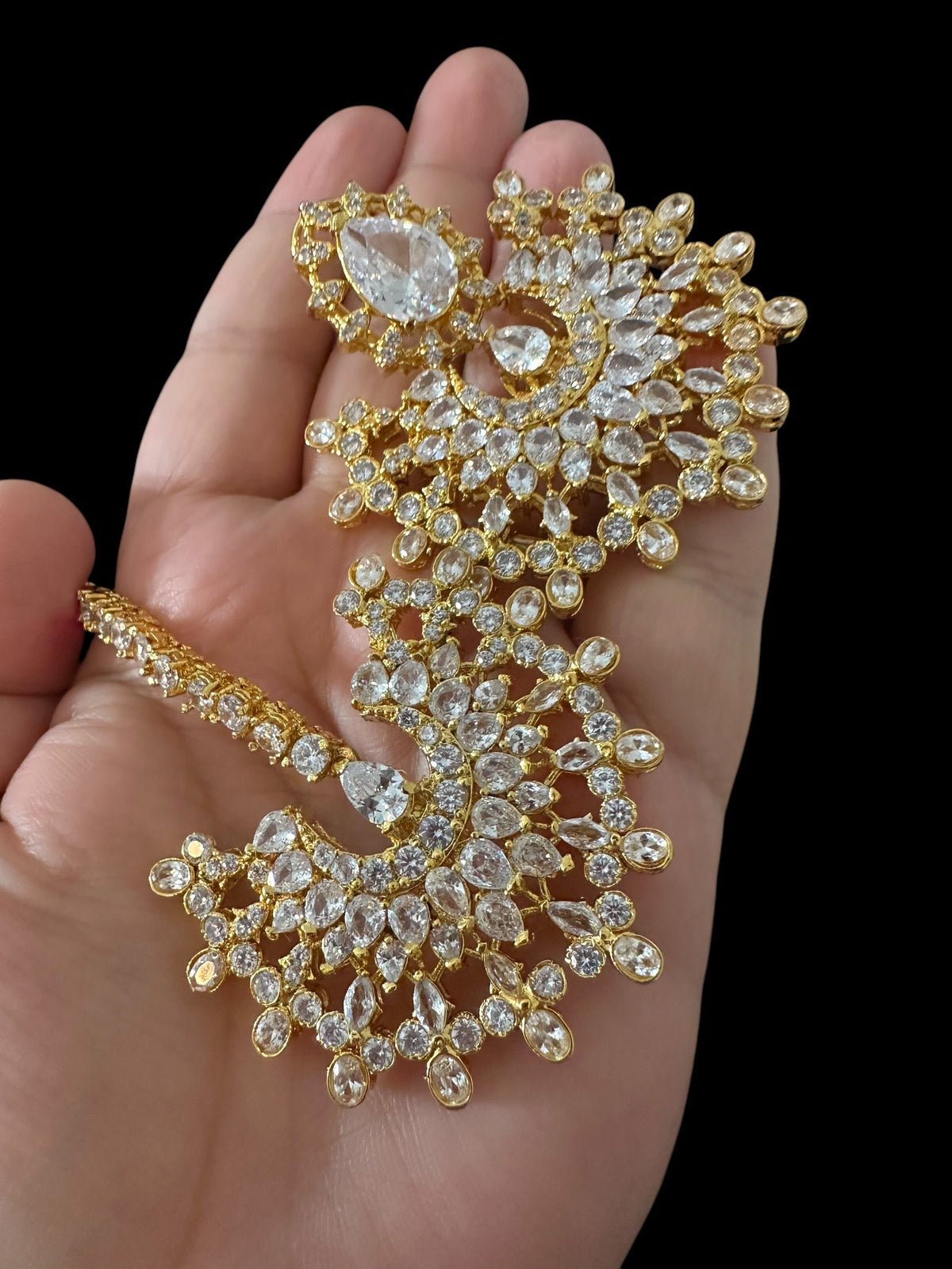 DJET97 Subhana gold plated chandbali earrings tika set  -clear  ( READY TO SHIP )