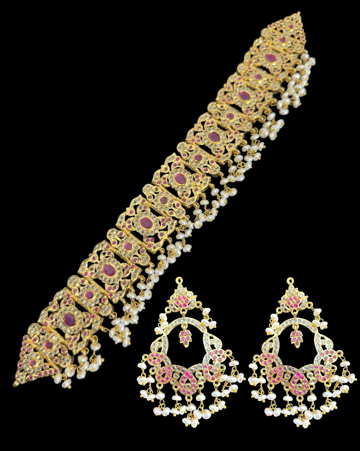 C542 Nishat fresh water pearl choker with earrings -RUBY  ( READY TO SHIP )