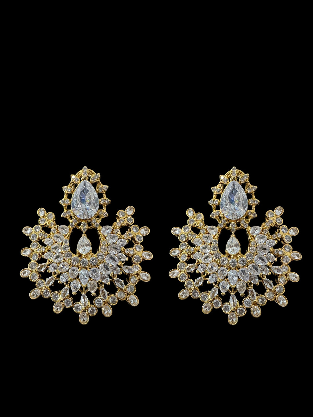 DJET97 Subhana gold plated chandbali earrings tika set  -clear  ( READY TO SHIP )